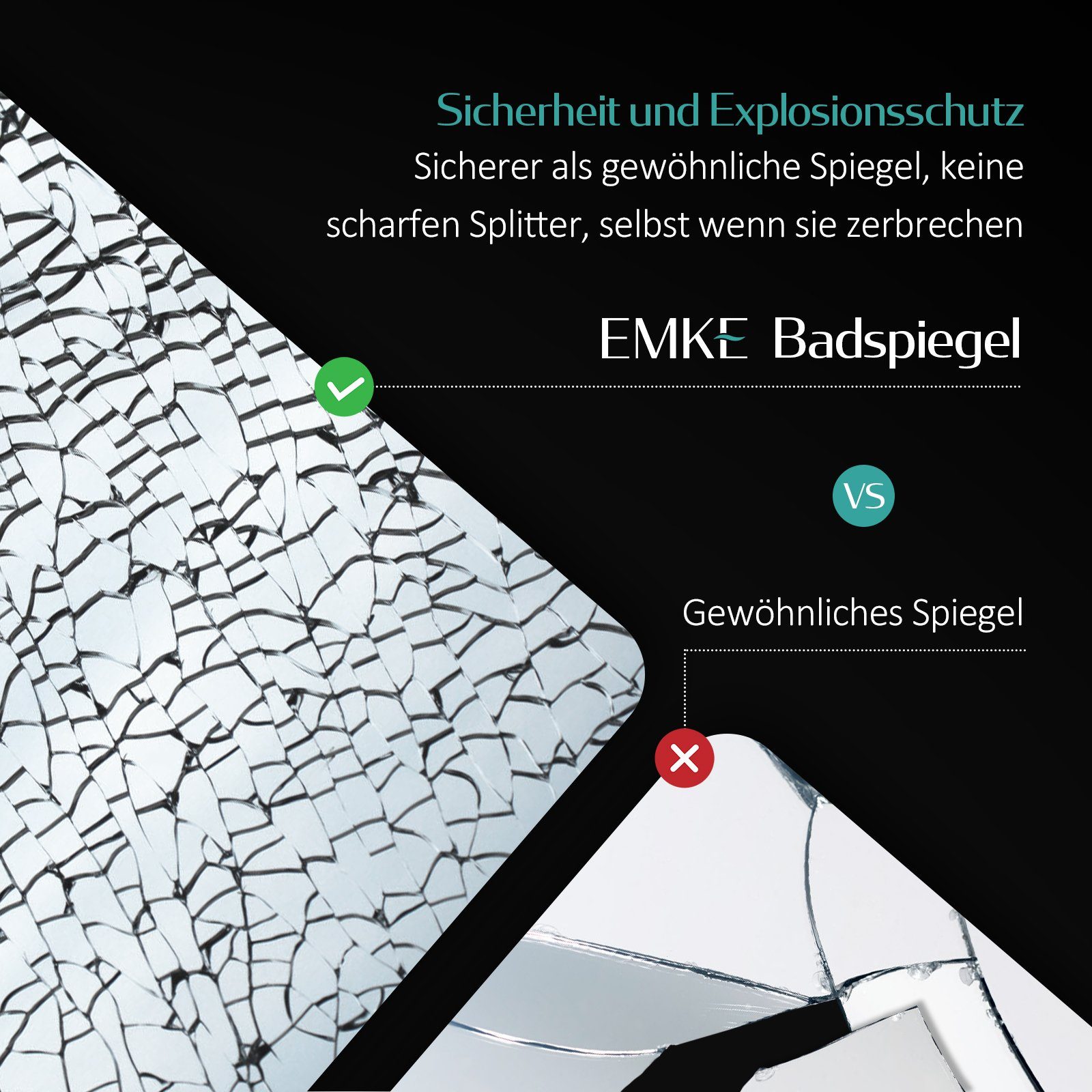 Badspiegel Beleuchtung, Badezimmerspiegel Spiegel 6500K LED mit Kaltweißes EMKE Licht Badspiegel Badspiegel 70-80cm Einfache