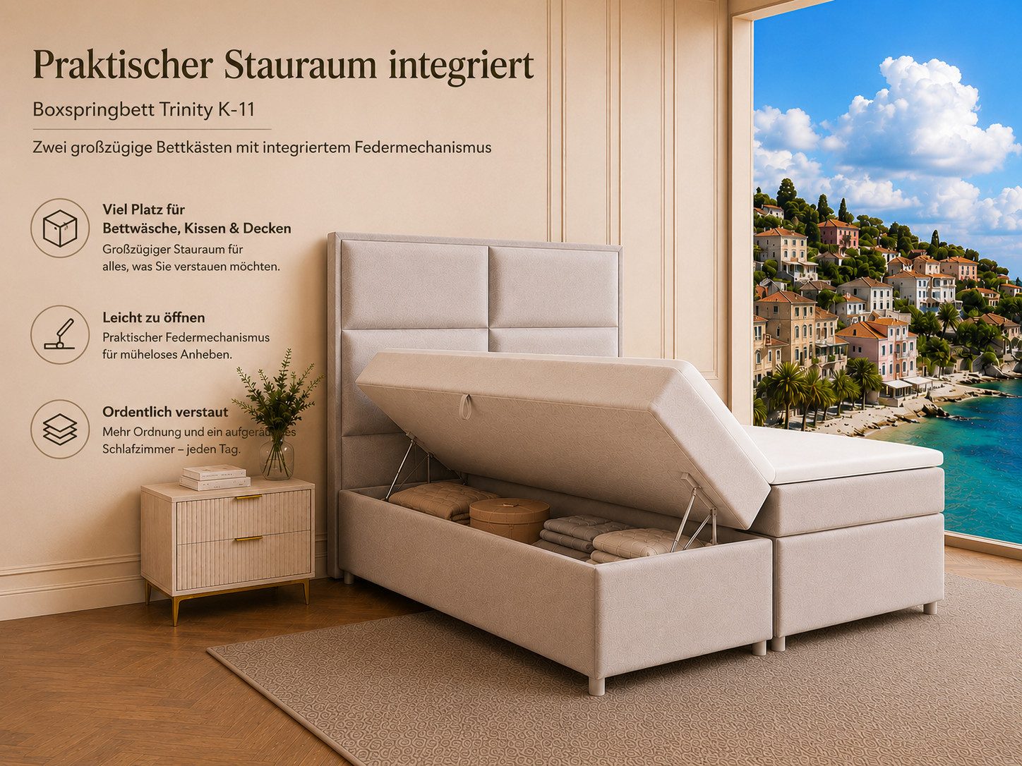 Best for Home Boxspringbett mit Bettkasten Doppelbett mit Stauraum & Topper 7-Zonen Komfort (Polsterbett Doppelbett Boxbett mit gepolstertes Kopfteil, versch. G – Bild 5 von 5