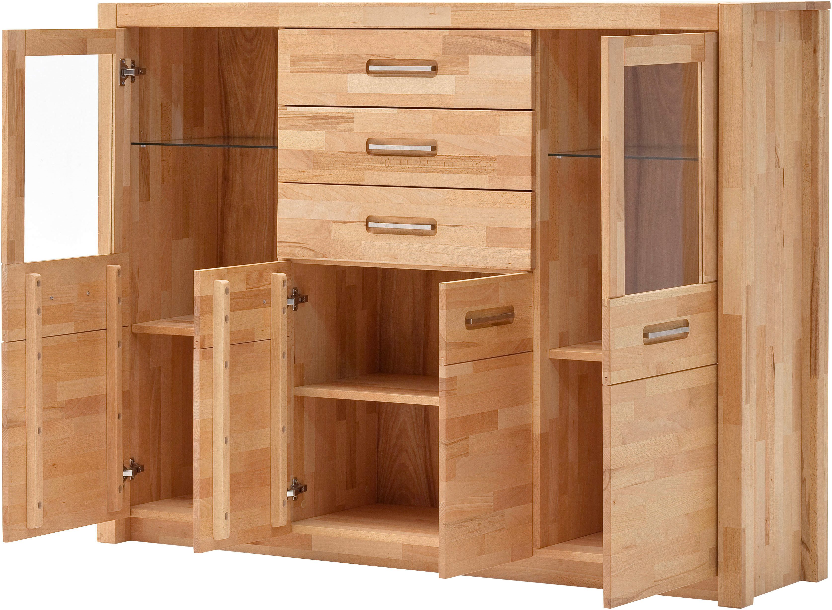 MCA living Highboard Fenja Schrank, Hochschrank, Hochkommode, Breite 163 cm (Set, 1 St., 1 Stück), Massivholz, 3 Schubkästen, 4 Türen, Made in Europe