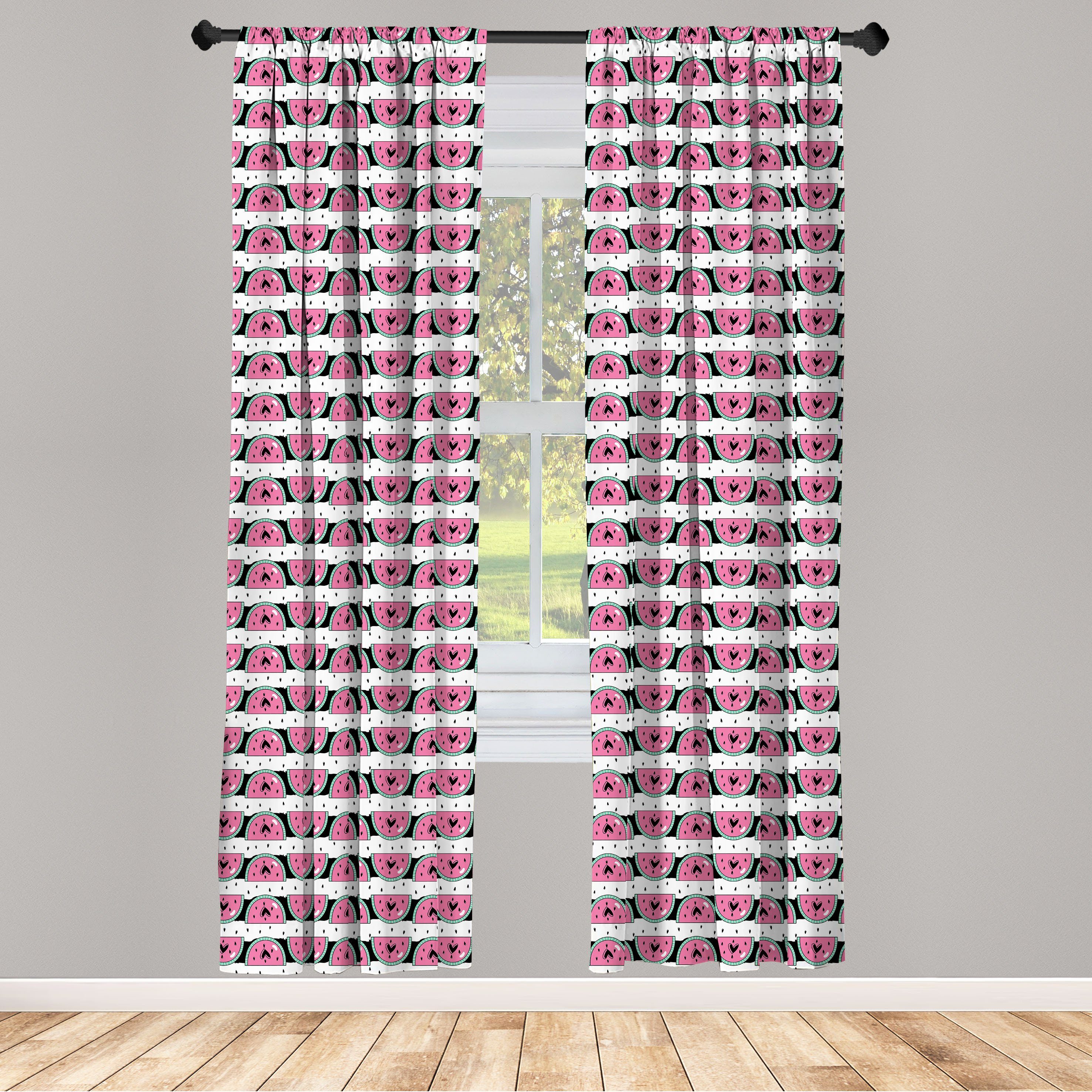 Gardine Vorhang für Wohnzimmer Schlafzimmer Dekor, Abakuhaus, Microfaser, Wassermelone Scheiben mit Herz-Seeds