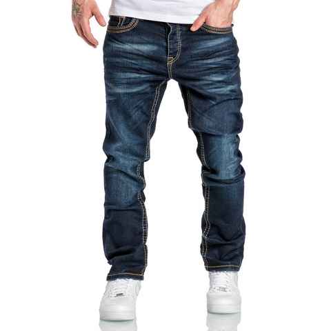 Amaci&Sons Stretch-Jeans WORCESTER Jeans Regular Slim Herren Dicke Nähte Classic Regular Slim Denim Hose Fit