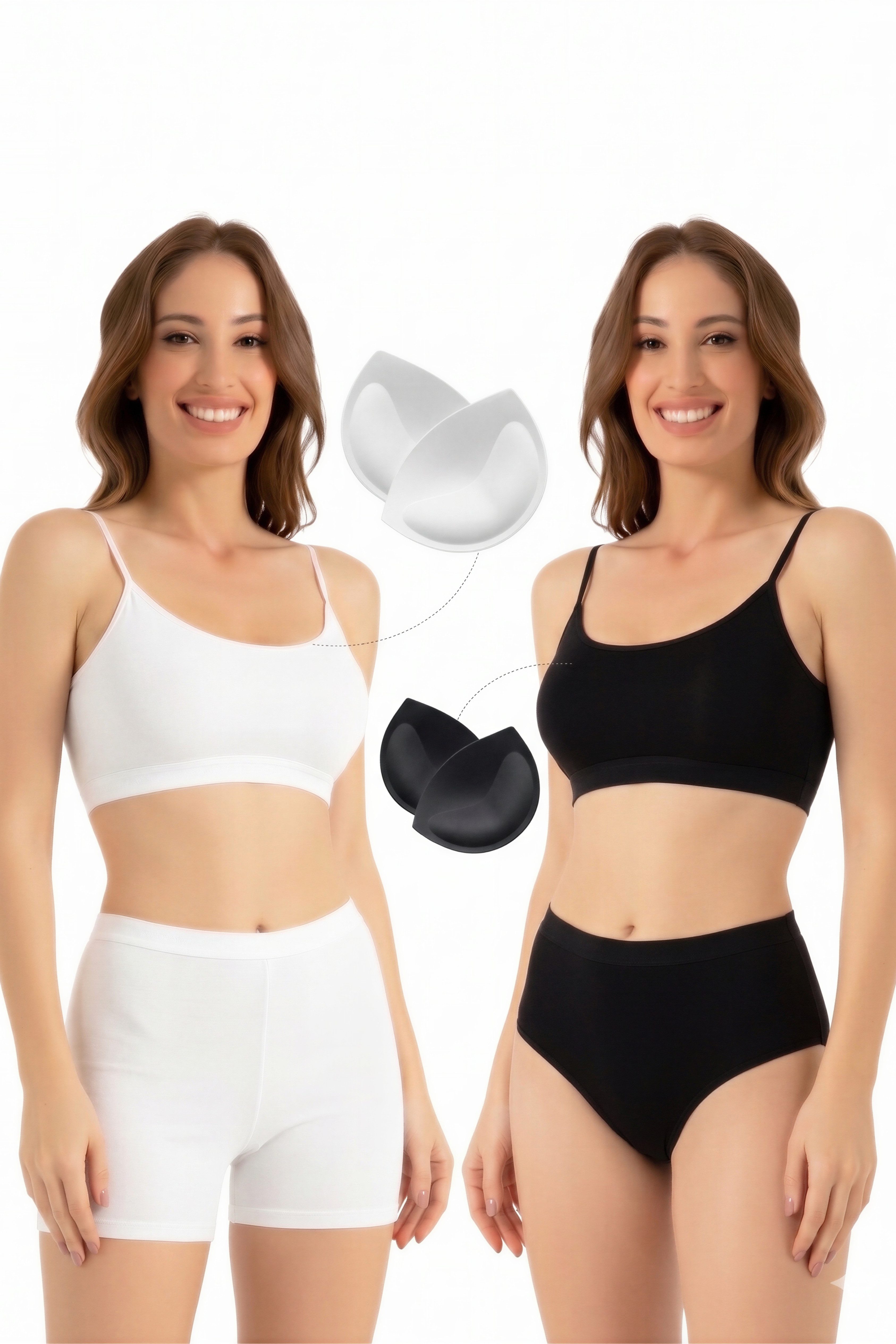 fashionshowcase Bustier Damen 2er Pack Bambus BH mit Pads nahtlos weich atmungsaktiv elastisch (2-tlg) mit herausnehmbaren Pads für natürliche Form