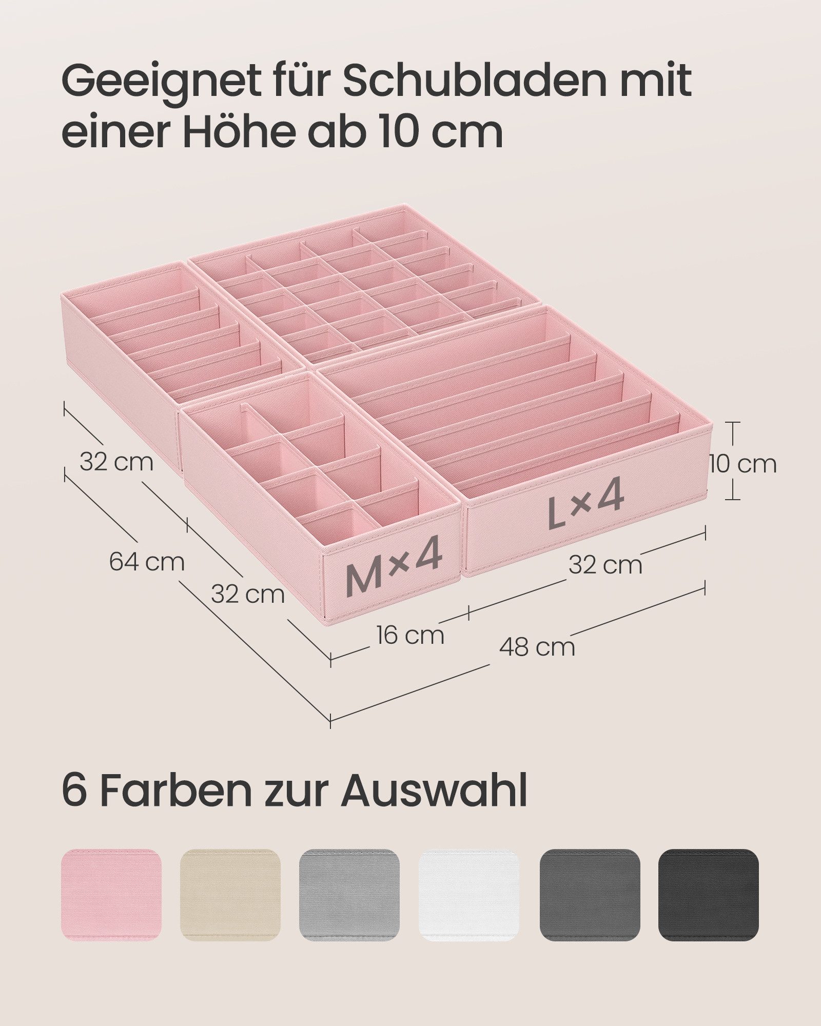 SONGMICS Aufbewahrungsbox Unterwäsche-Organizer, faltbar, Stoffboxen, für BHs Socken Krawatten (8 St), 8 Stück, Ordnungssystem Kleiderschrank, Aufbewahrungsbox  – Bild 4 von 5