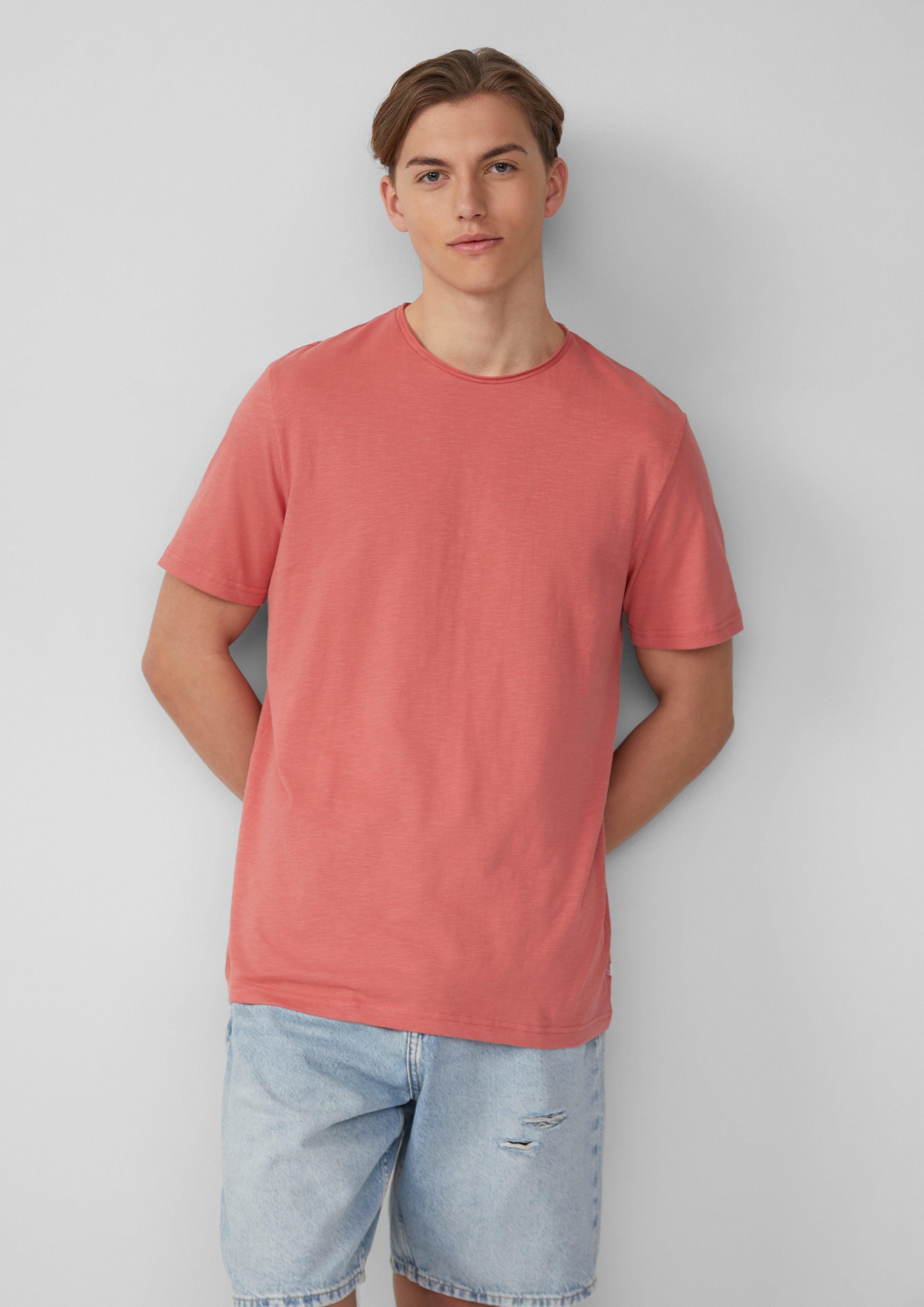 QS Kurzarmshirt Baumwollshirt mit Rollkante und günstig online kaufen