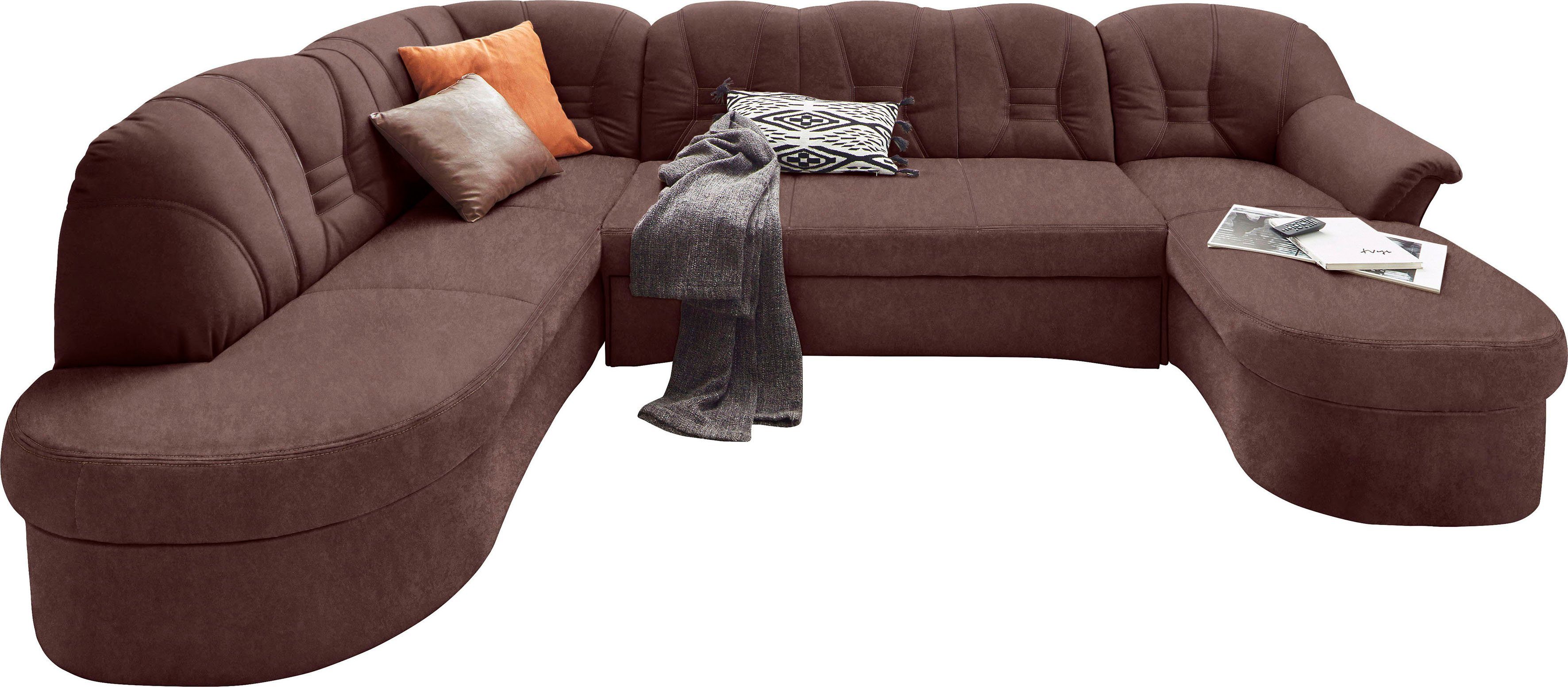 DOMO collection Wohnlandschaft Elva, zeitloses Design, elegante Rückensteppung, Breite 293cm, U-Form, wahlweise mit Bettfunktion und Federkern
