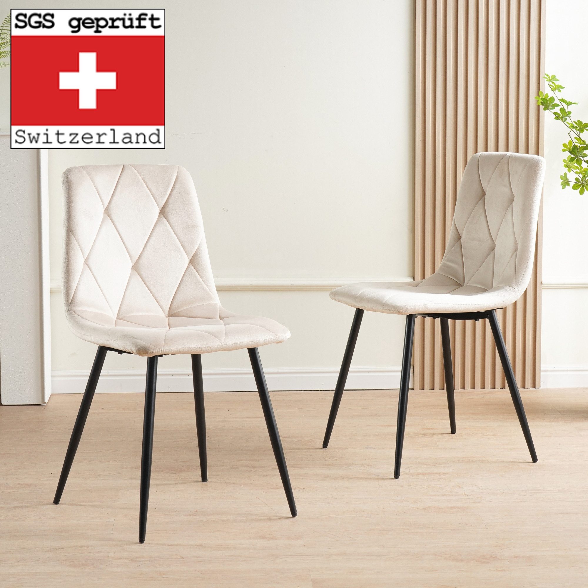 Albatros International Esszimmerstuhl Esszimmer Stühle 4 er Set DORA, Stuhl Stühle Esszimmerstühle, Küche (4er Set, Beige, Samt Bezug), Küchenstuhl Küchenstühle Essstühle für den Esstisch Ess Stühle