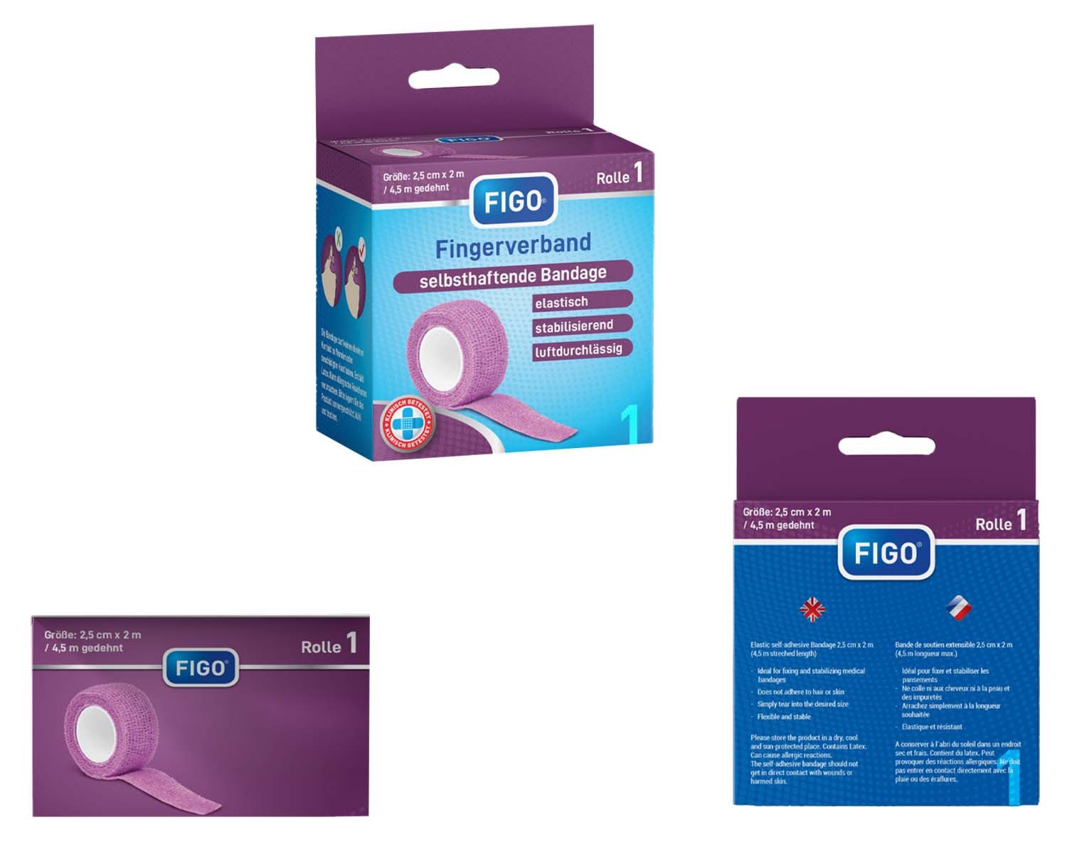 FIGO Bandage Selbsthaftender Verband Tape 25mm x 4500mm violett (Rolle, 1-tlg., selbsthaftende Bandage), Haftbandage Fixierbinde Bandage Verband Fingerpflaster Fingerverband