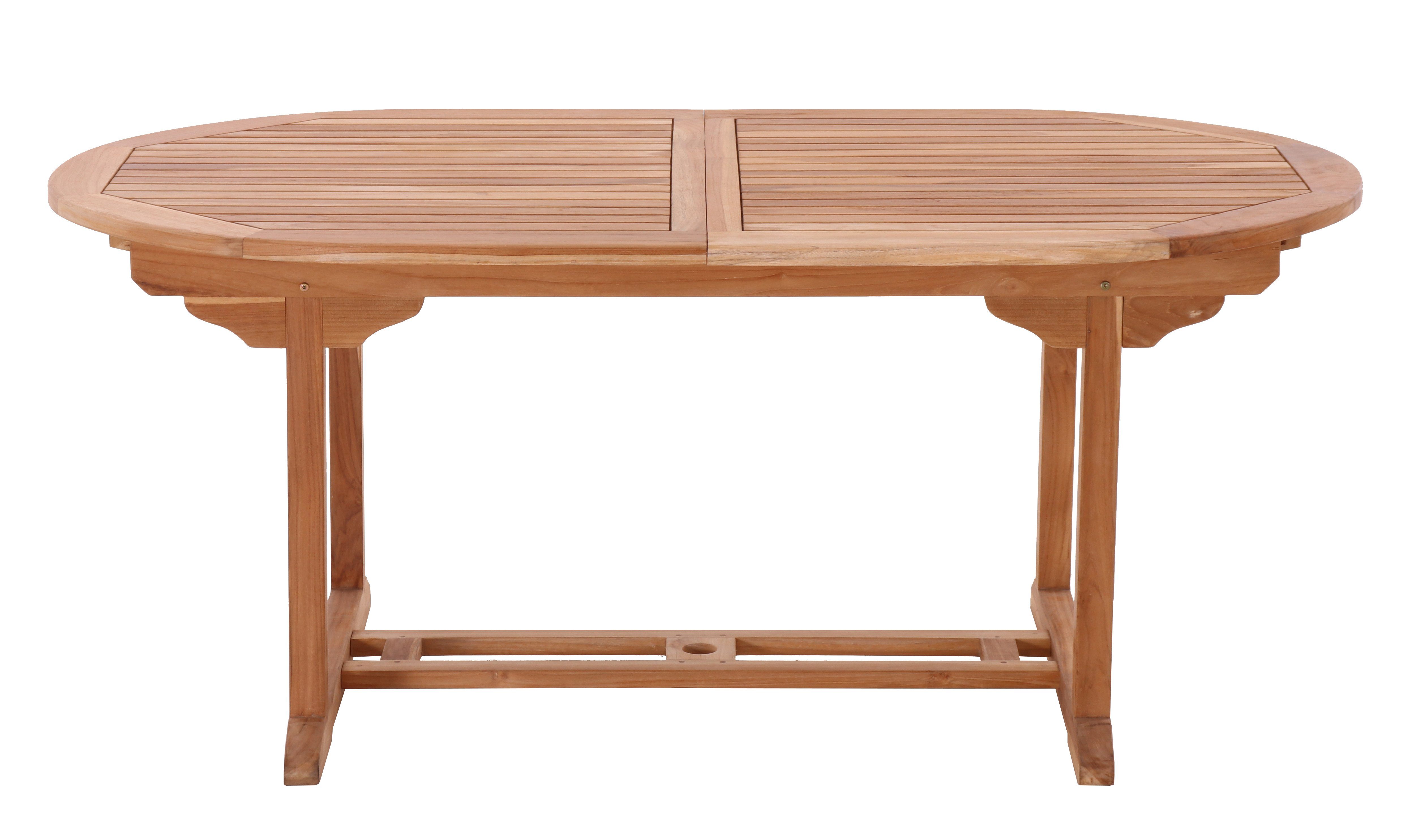 TPFGarden Gartentisch TEAKA - Ovaler Gartenesstisch aus unbehandeltem Teakholz (Langlebiger und witterungsbeständiger Outdoor Esstisch, 1-St., Ausziehbarer Holztisch mit Schirmaussparung - Farbe natur), Teakholz Tisch mit den Maßen (BxHxT): 180-240x75x100 cm