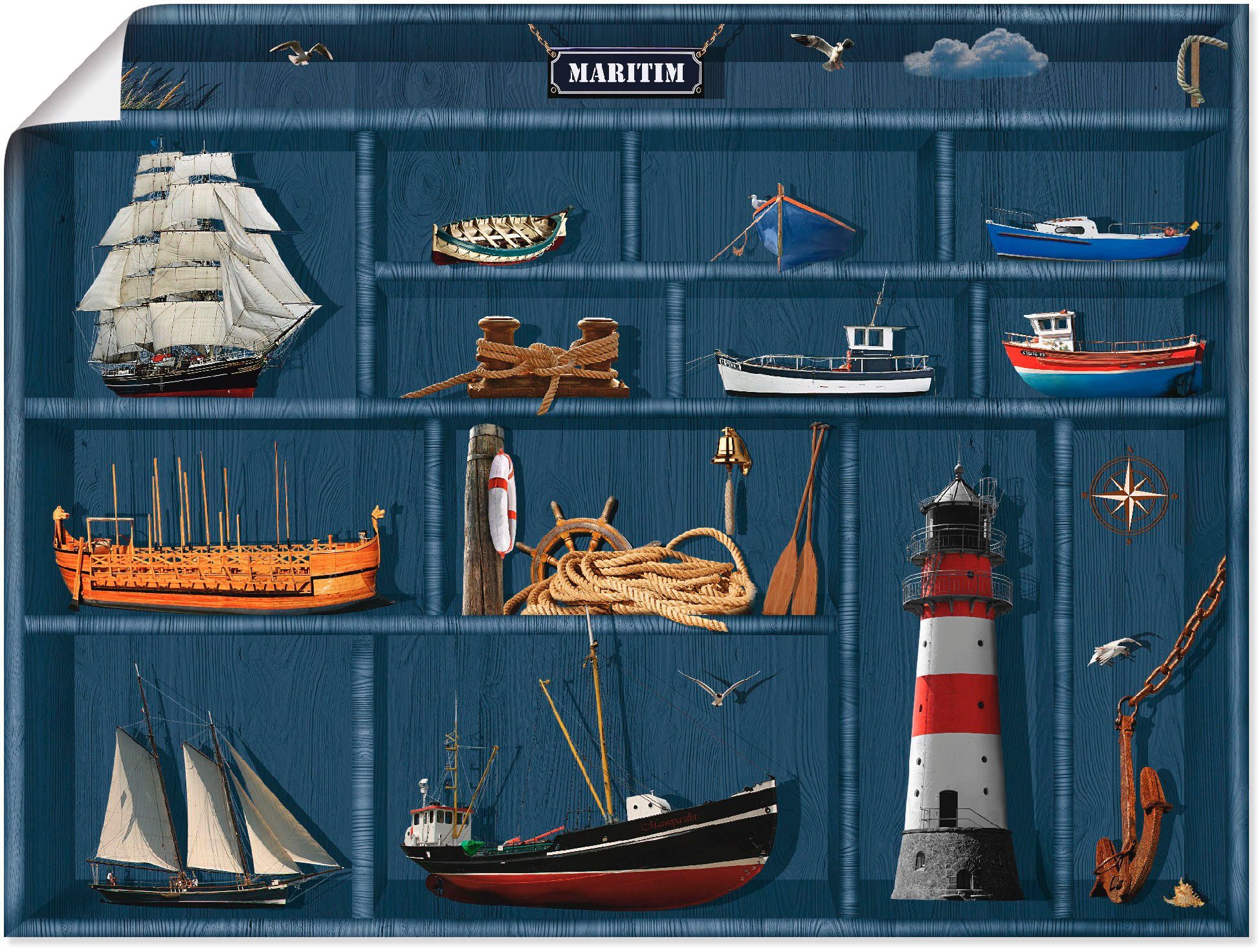 Artland Wandbild Der maritime Setzkasten, Arrangements (1 St), als Leinwandbild, Wandaufkleber oder Poster in versch. Größen