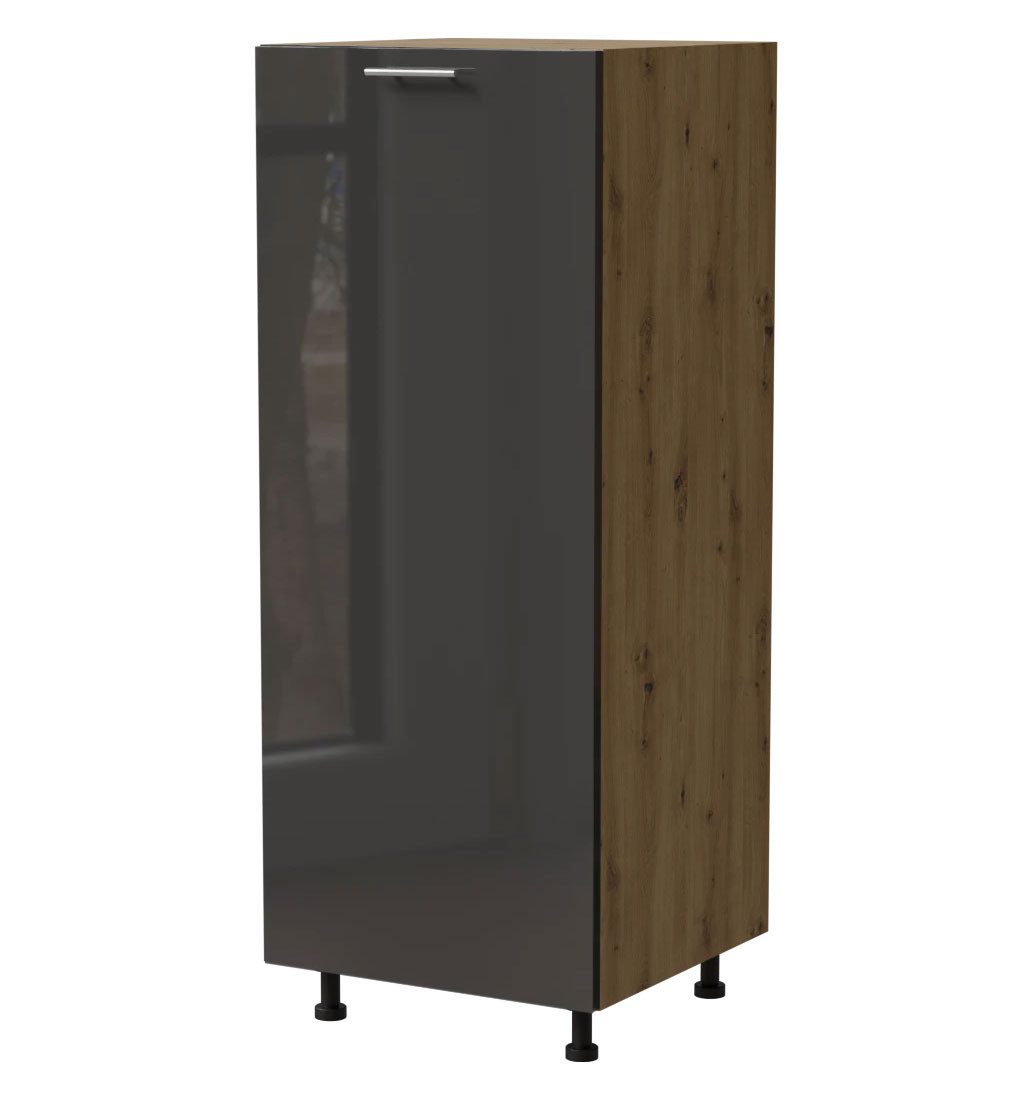 Feldmann-Wohnen Unterschrank Essen (D5D/60/154, 1 Tür, innen 3 Fächer, 1-St., moderne Optik, Acrylfronten mit Glaseffekt) 60x59x154cm Eiche Artisan - graphit Hochglanz (ES-D5D/60/154)