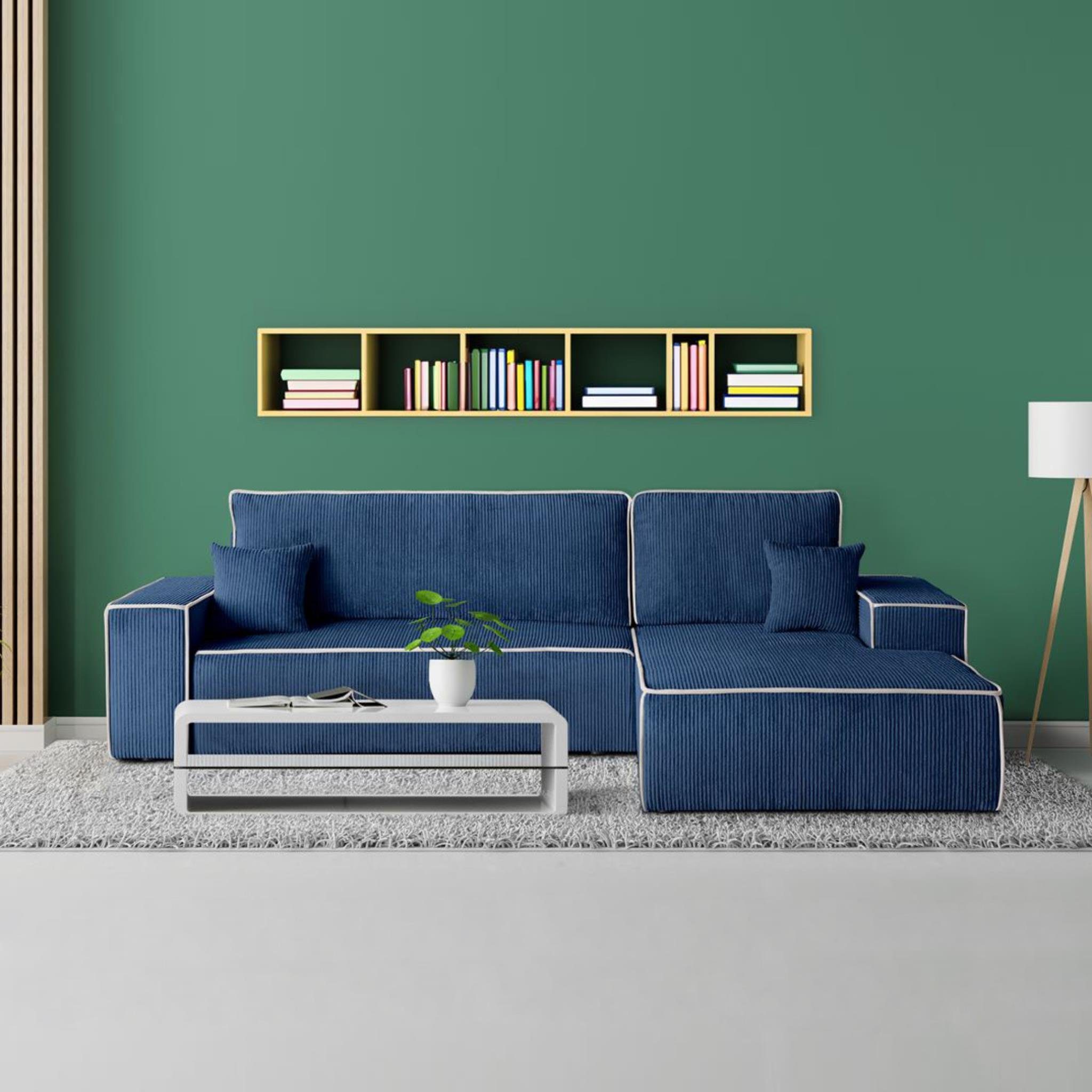 Beautysofa Ecksofa Erni, inkl. Schlaffunktion, Bettkasten, L-Form Polsterecke im modernes Stil, 275 cm Sofa, stilvoll Corner Schlafsofa Blau (poso 05)