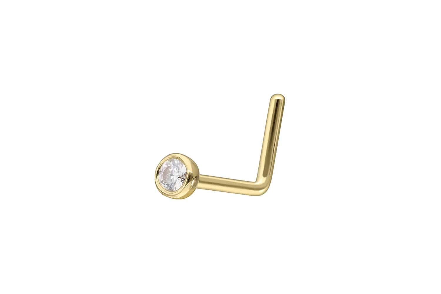 PIERCINGLINE Nasenpiercing 14/18 Karat Gold Nasenstecker L-Form EINGEFASSTER MOISSANIT (Nasenstecker, 1-tlg)