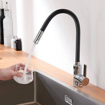 AuraLum pro Küchenarmatur Küche Schwarz mit Flexibler Auslauf Spültischarmatur mit 2 Strahlarten Hochdruck Armatur