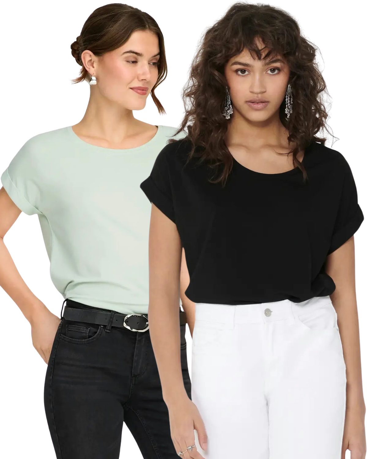 ONLY T-Shirt Stilvolles Basic Shirt mit Rundhalsausschnitt (2er-Pack) unifarbene Oberteile aus Baumwolle - Größen XS-XXL