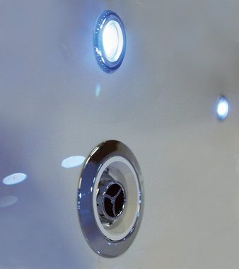 SPAVIDA® Whirlpool-Badewanne Love Eckwhirlpool Champagner System 150x150cm 34 Düsen, Powerstream Turbo Hydromassage, Champagner Luftdüsen, Desinfektion