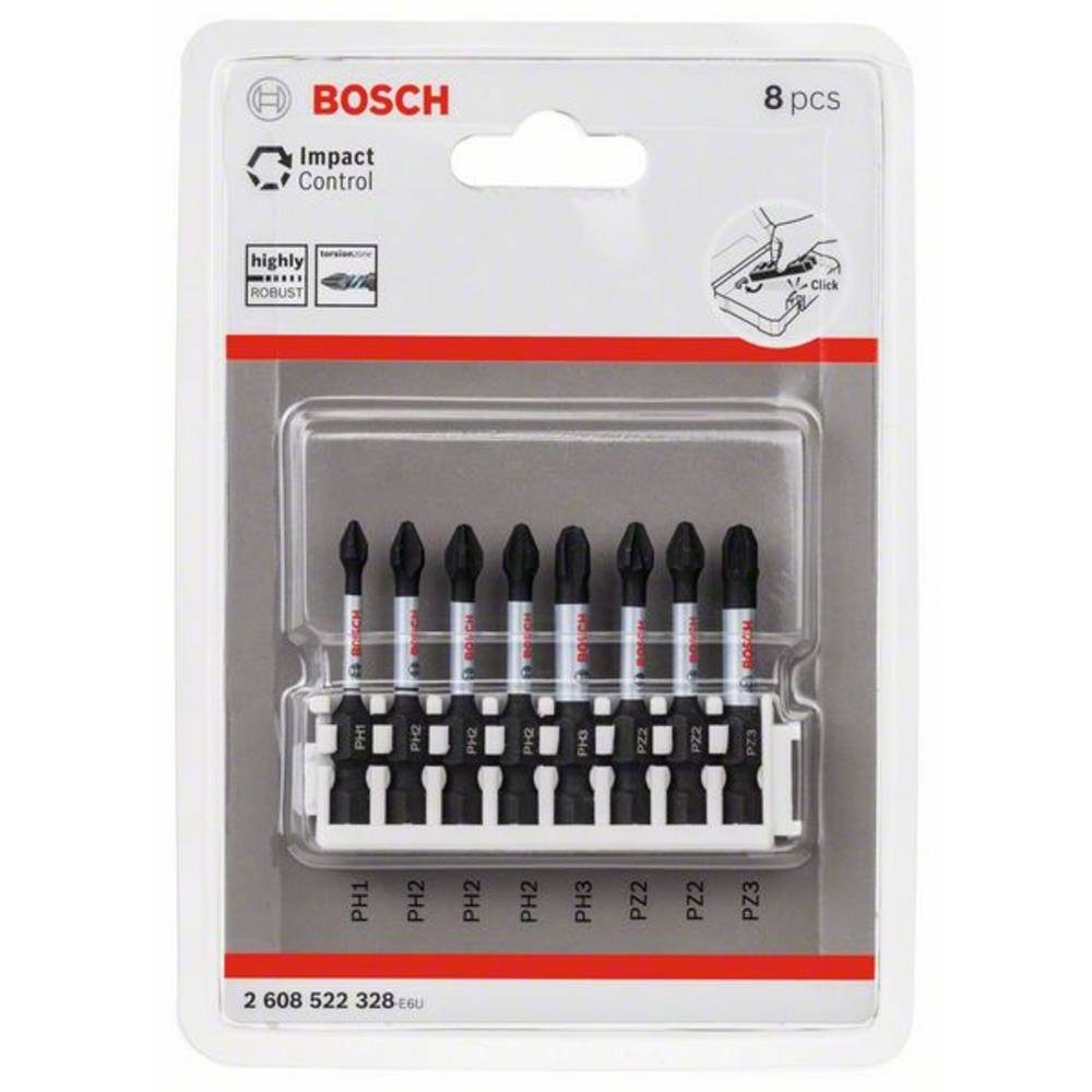 BOSCH Kreuzschlitz-Bit Schrauberbit-Set Impact Control, 8-teilig, PH1, 3x PH2, PH3 2608522328