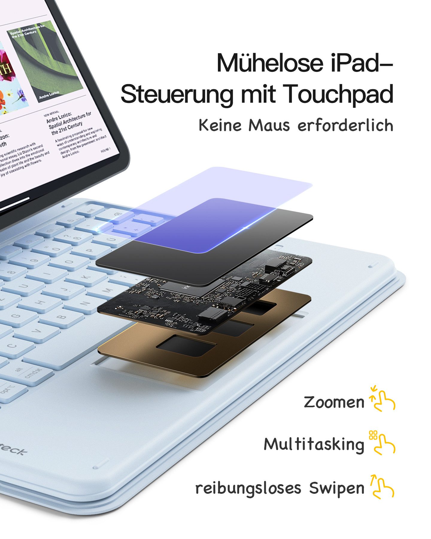 Inateck 10.9-11 Zoll iPad A16 11/10 Gen, Air M4/M3/M2, iPad Pro 4/3/2 iPad-Tastatur – Bild 5 von 5