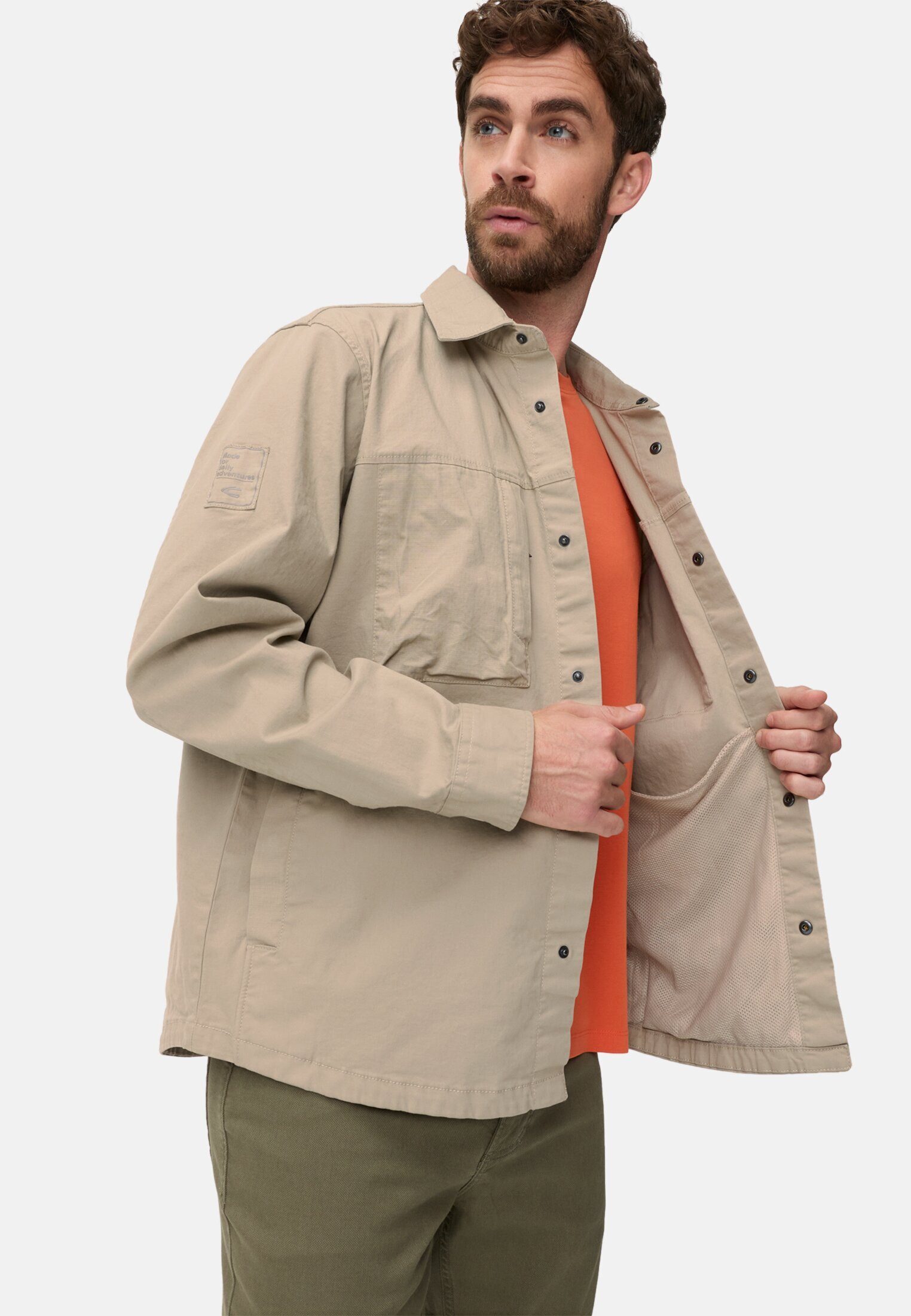 camel active Hemdjacke mit Taschen Langarm Markenlabel
