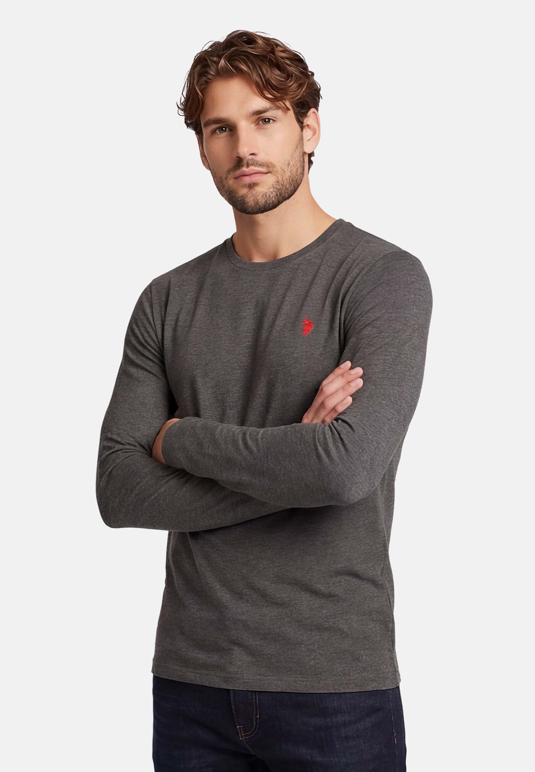 U.S. Polo Assn. Longsleeve USAaron – Herren Langarmshirt mit Logo-Stickerei mit Rundhalsausschnitt und klassischer Passform