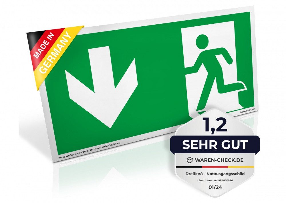 König Werbeanlagen Hinweisschild Notausgang, extra langnachl., PVC selbstkl. 297x148mm, gemäß ASR A1.3