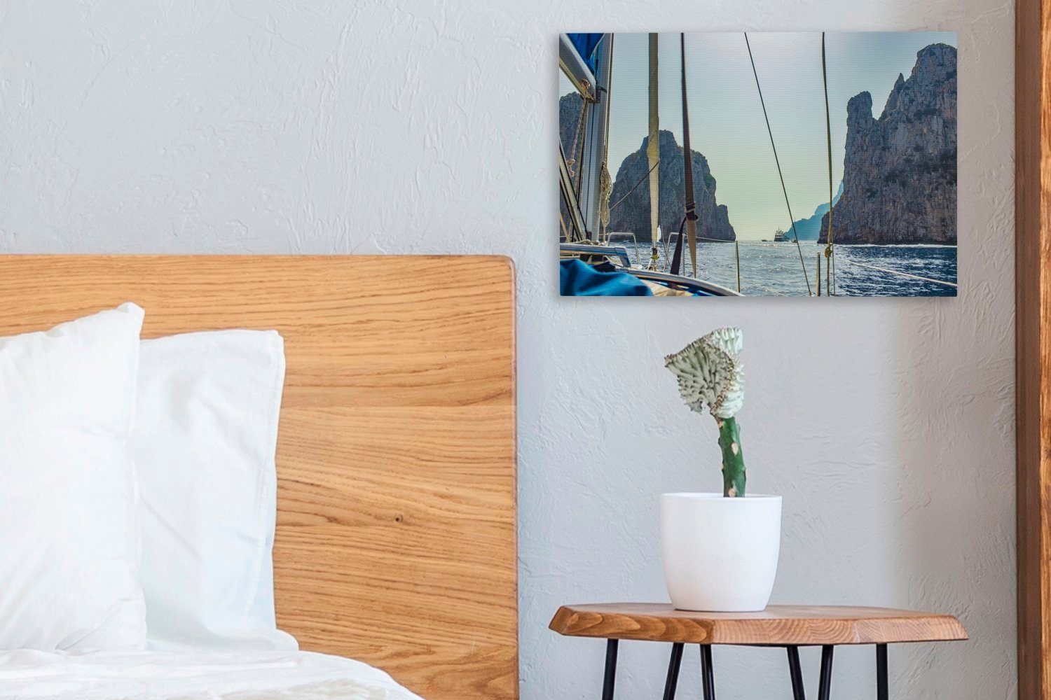 Leinwandbilder, Wanddeko, Italien, Wandbild Capri von OneMillionCanvasses® 30x20 von Segelboot aus Aufhängefertig, der St), Foto vom Küste in cm Leinwandbild (1
