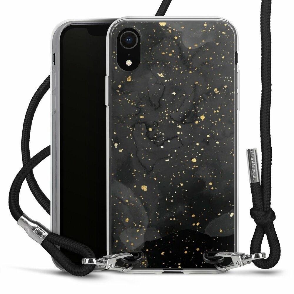 DeinDesign Handyhülle Marmor Glitzer Look Gold & Kupfer Marble Black Gold  Look Print, Apple iPhone Xr Handykette Hülle mit Band Case zum Umhängen