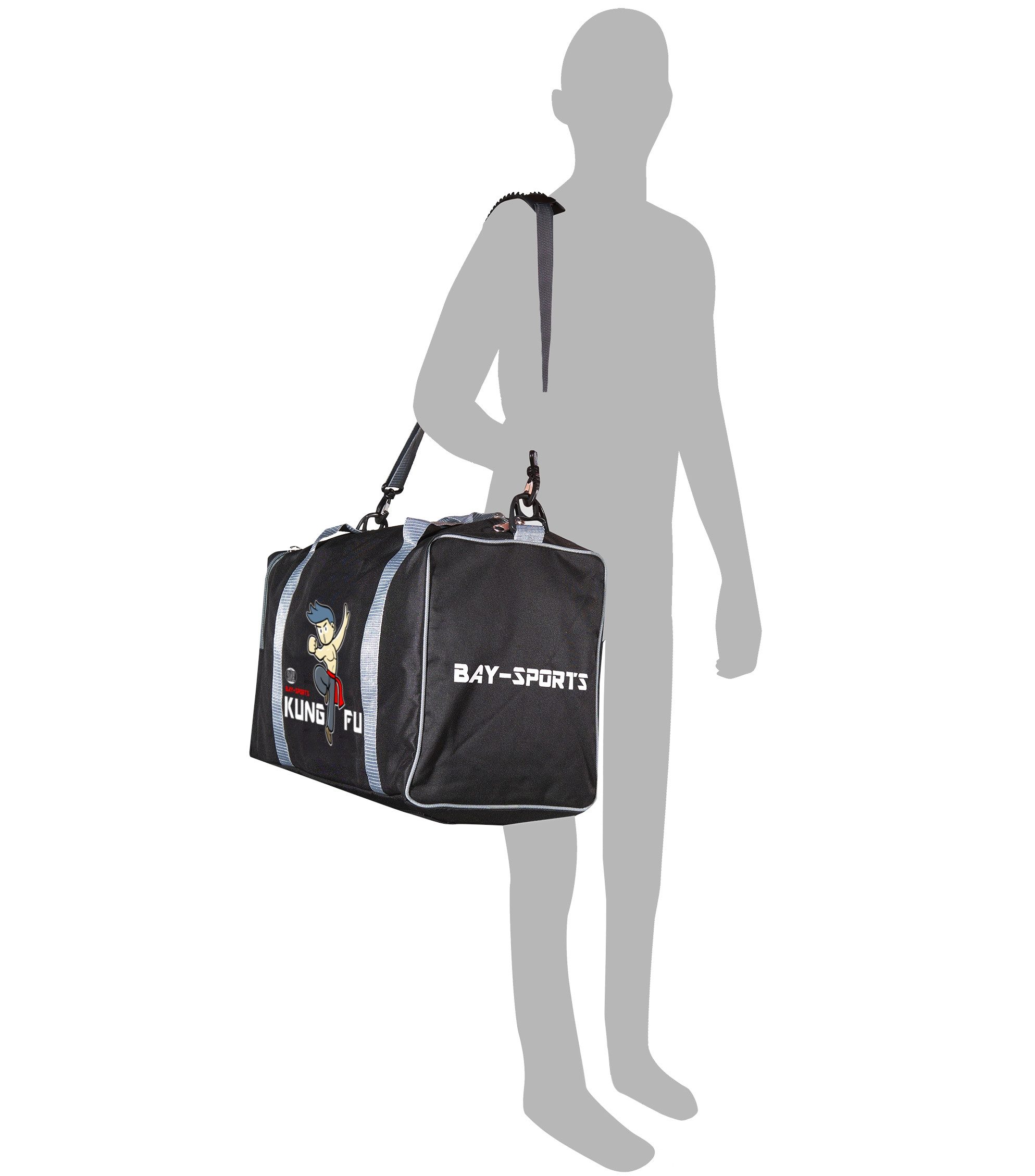 BAY-Sports Sporttasche Kung Fu Trainingstasche für Kinder Wing Chun Shaolin Kindertasche grau (Stück), Für kleine Nachwuchsfighter, 50 cm, aufgeweckten Design Mädchen/Jungs
