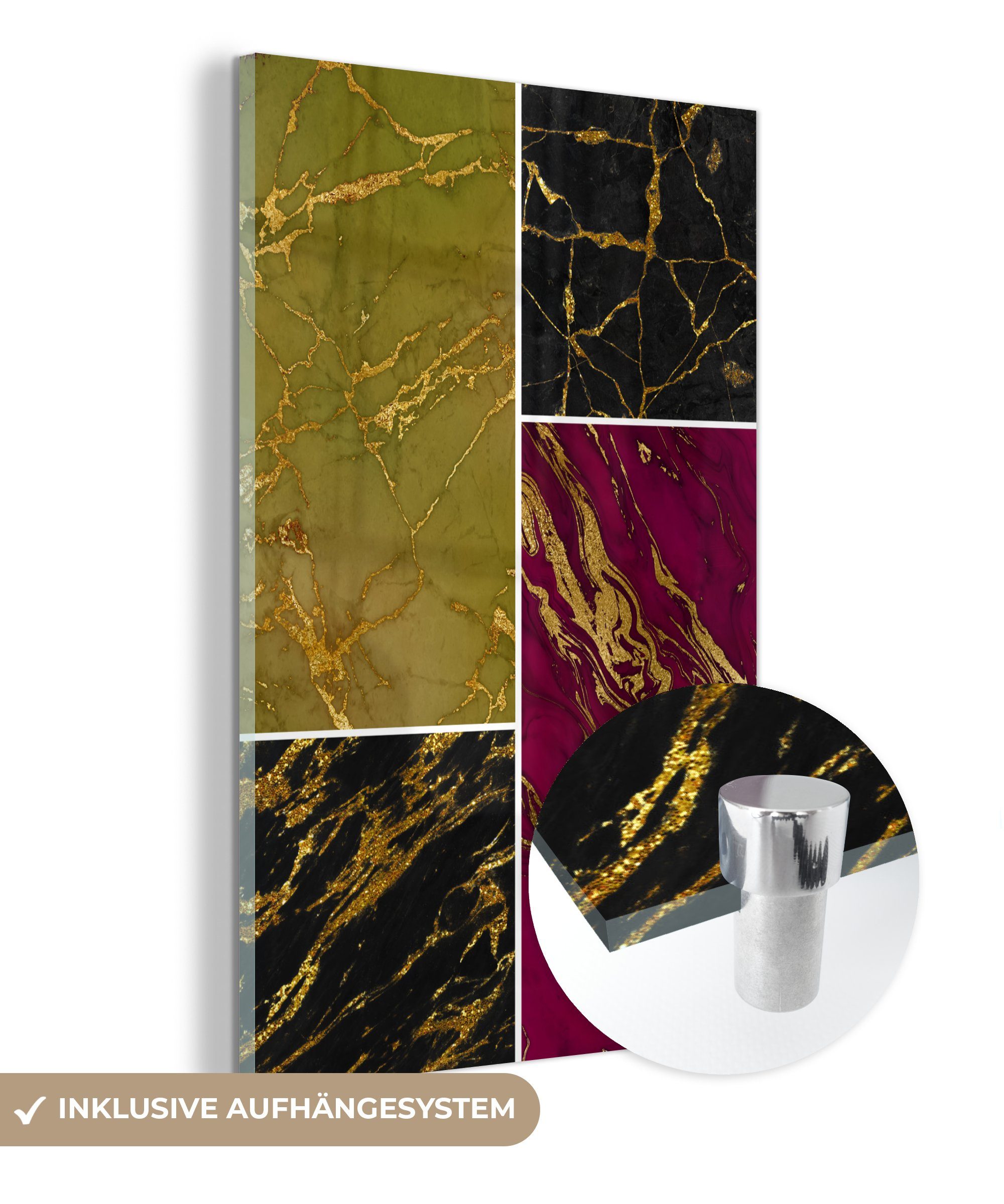 MuchoWow Wanddekoration St), Glas - - auf - Luxus, Bilder (1 auf Glasbilder Marmor Acrylglasbild - Wandbild Foto Gold Glas -