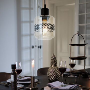 etc-shop Pendelleuchte, Leuchtmittel nicht inklusive, Hängeleuchte Wohnzimmerlampe Metall Glas amber höhenanpassbar H 120 cm