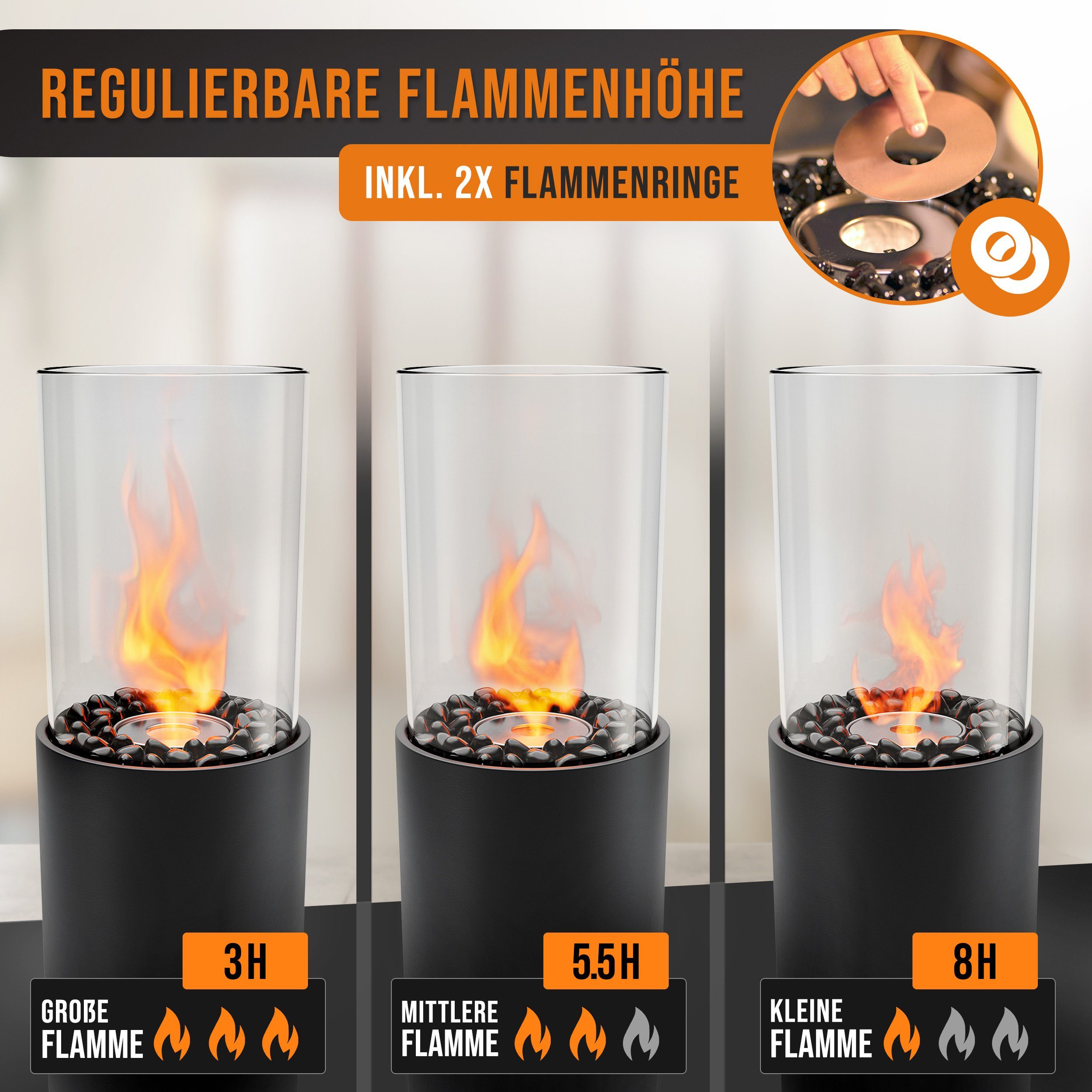 Ethanol cm], & Standkamin Verstellbare Indoor), Echtfeuer-Dekokamin Brenndauer (Outdoor flammtal / Flamme Bioethanol 80x26x26 Kamin [8h Freistehend