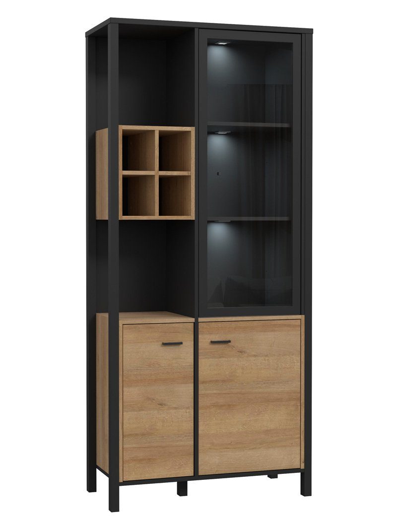 mit 87x194x41 cm Riviera Eiche Schwarz Vitrine Hector expendio / viel 8 Nb. Stauraum