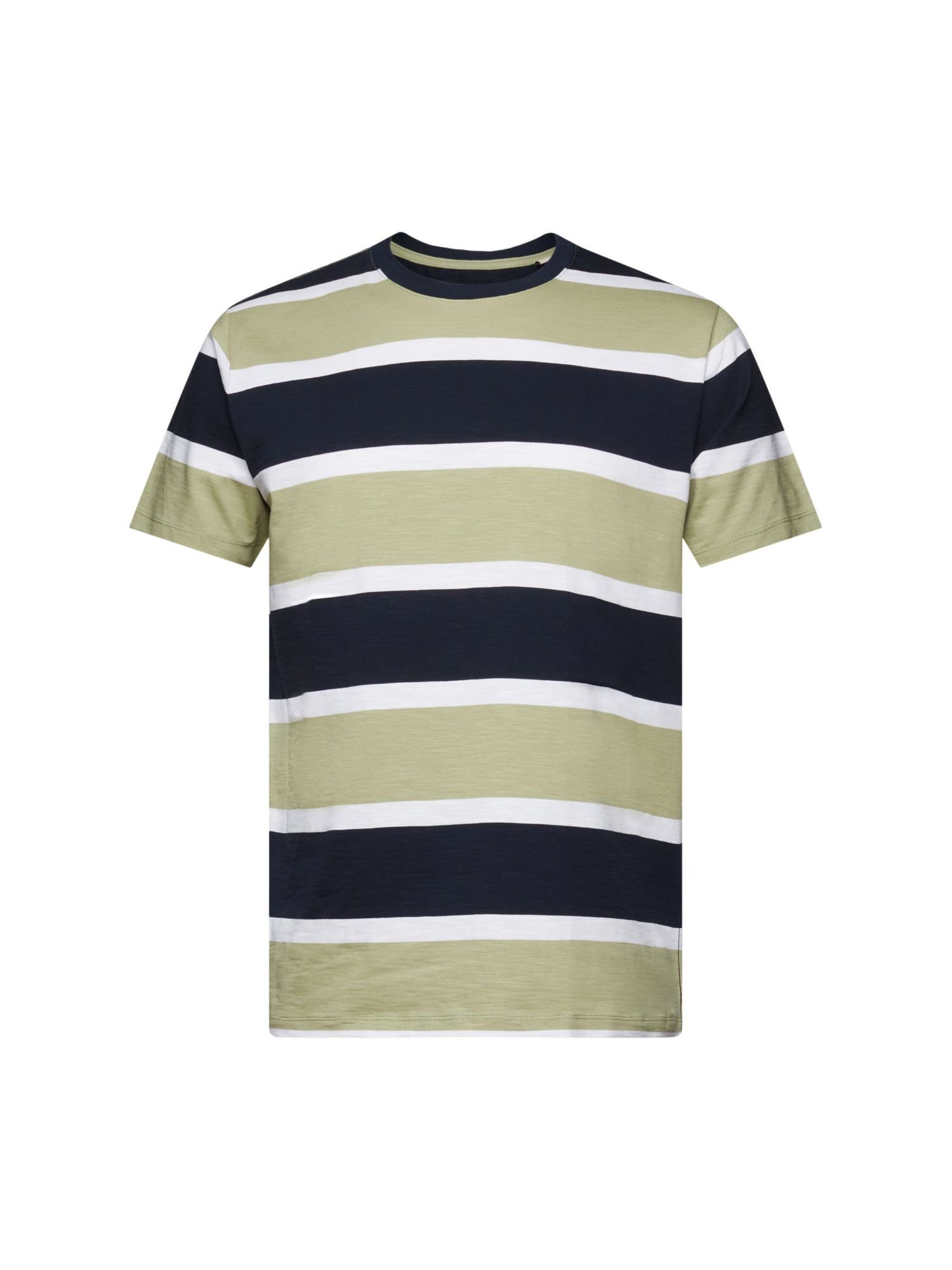 Esprit T-Shirt Gestreiftes Jersey T-Shirt, 100 % Baumwolle (1-tlg) LIGHT GREEN