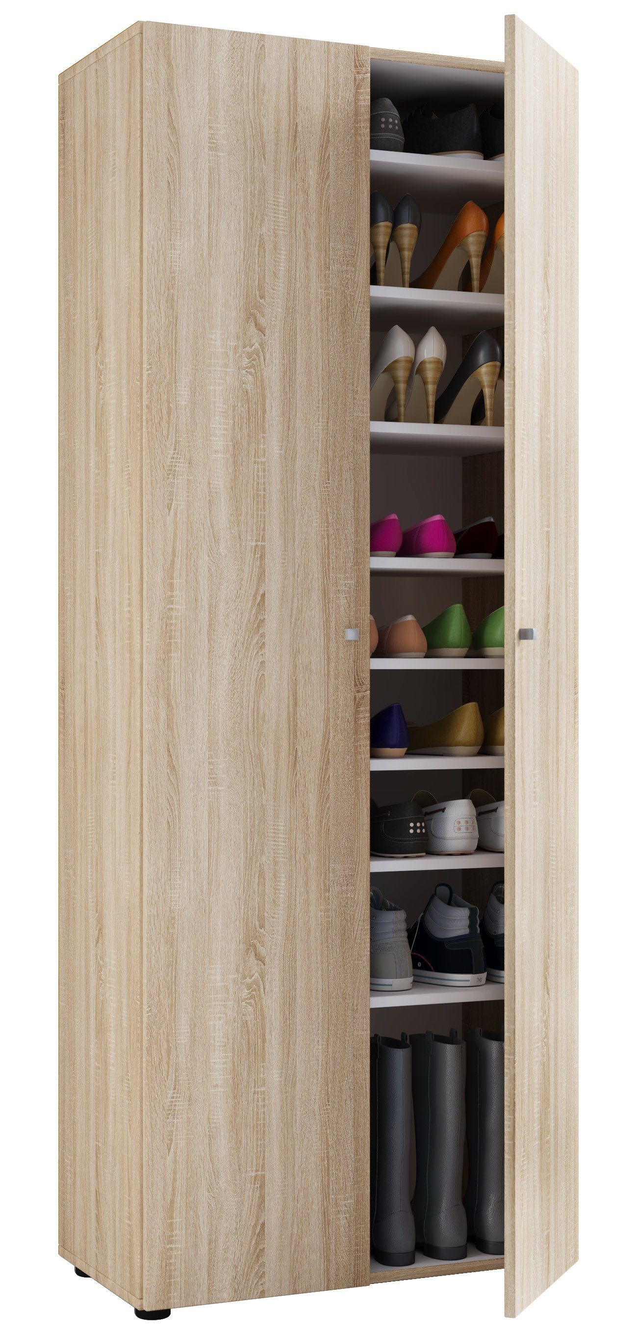 VCM Schuhschrank Schuhkommode Vandol B. 70 x H. 178 x T. 40 cm Holz-Schuhschrank, 9 Fächer, Schuhregal, Schuhkommode, Schuhablage