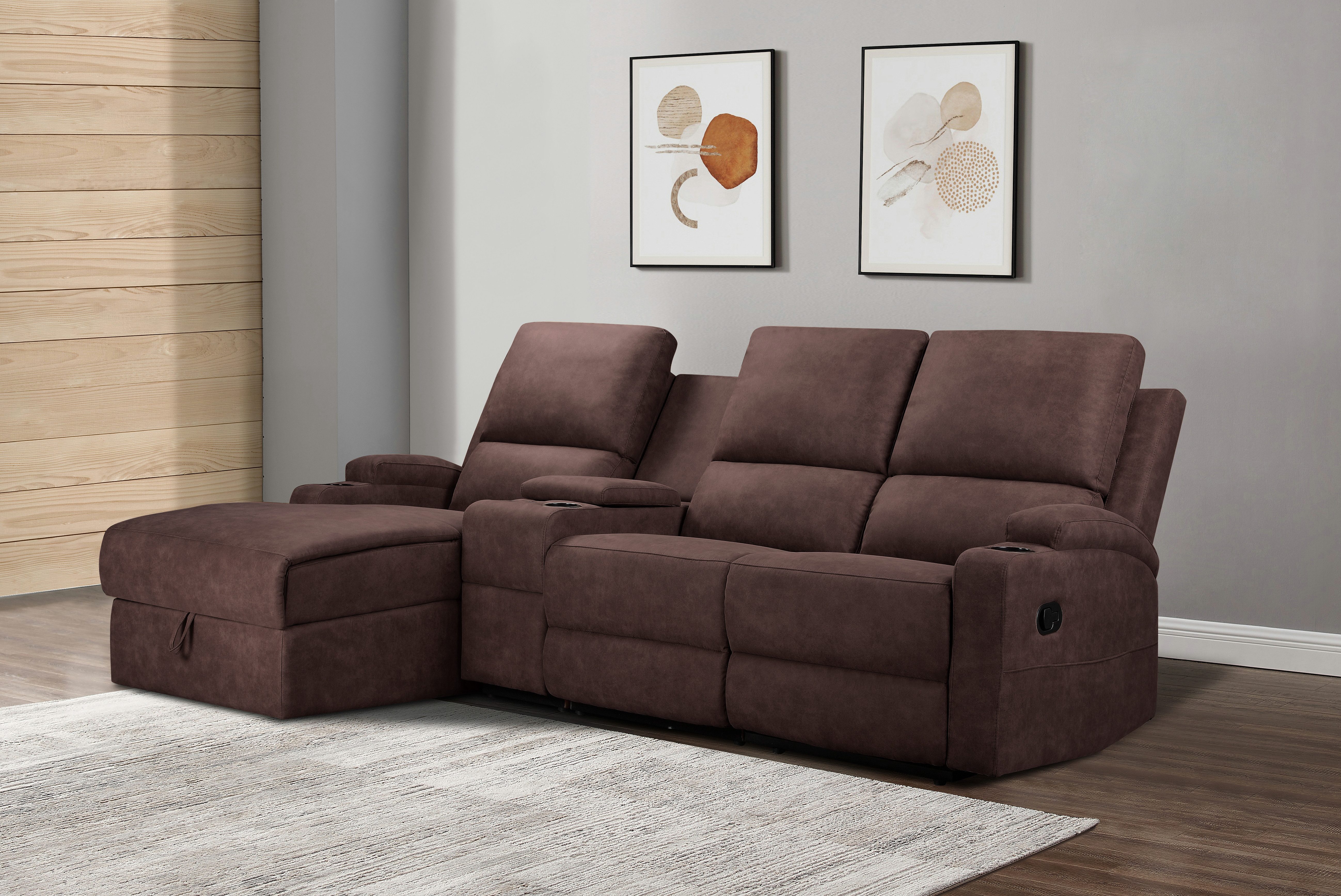Home affaire Ecksofa NAPORI Multimediasofa, 3er Kinosessel XXL, L-Form, 3 Bezugsstoffe, Kinosofa mit Relaxfunktion, Getränkehalter, Staufach und Staukasten