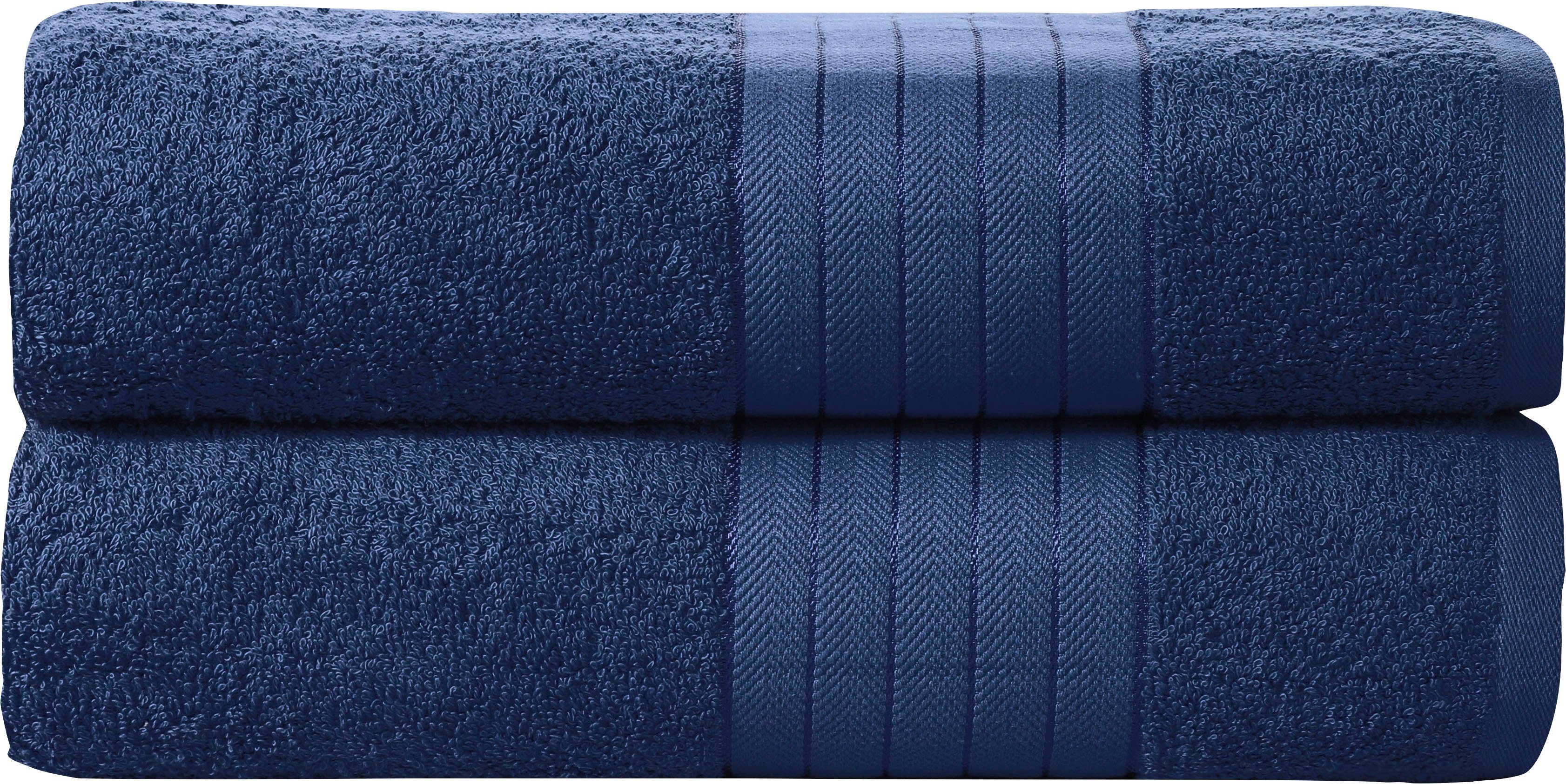 good morning Badetuch Uni Towels, Frottee (2-St), mit gewebtem Rand blau-Denim-denimfarben