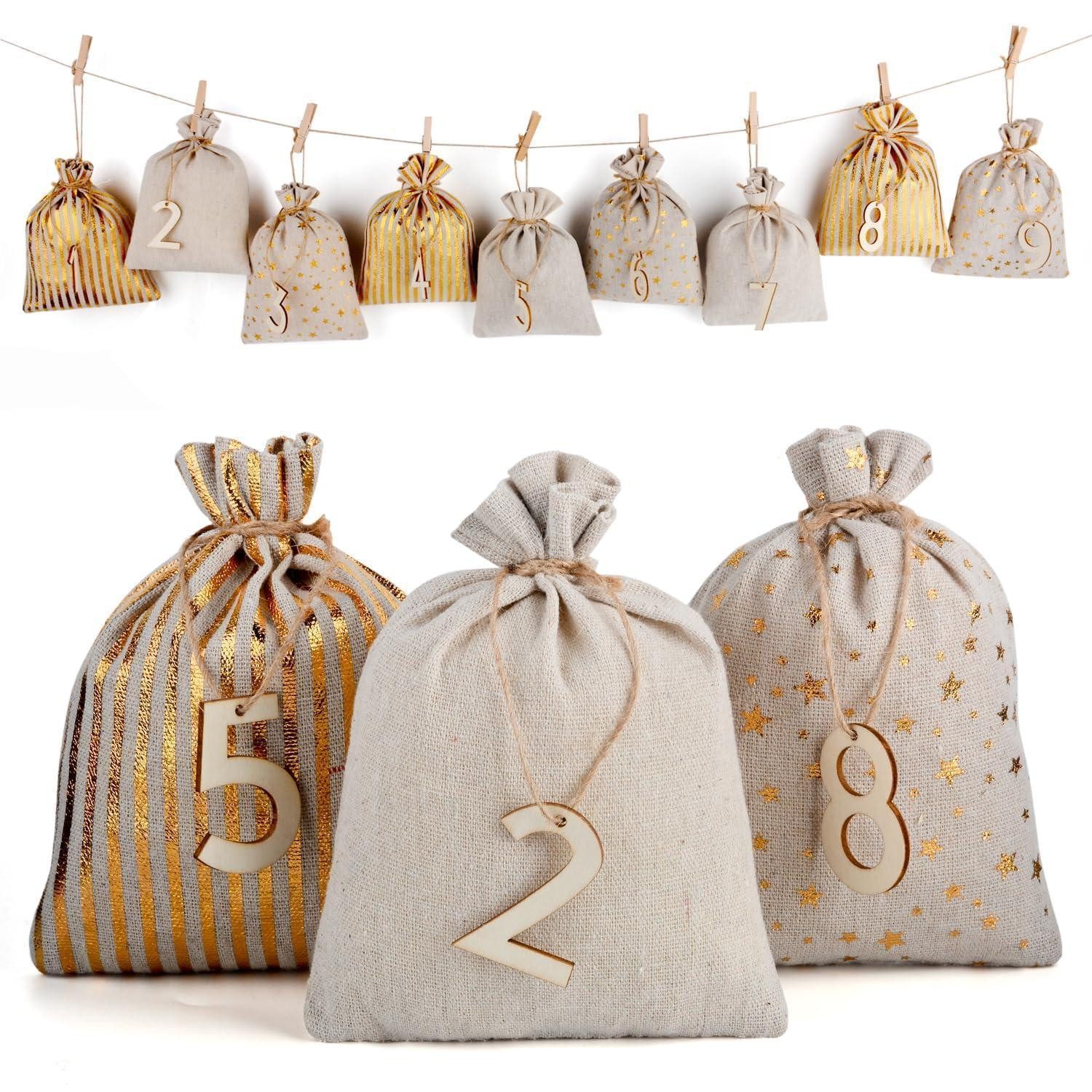 LuxusKollektion DIY-Adventskalender Adventskalender Säckchen Jute Groß 1-24 Zahlenanhänger