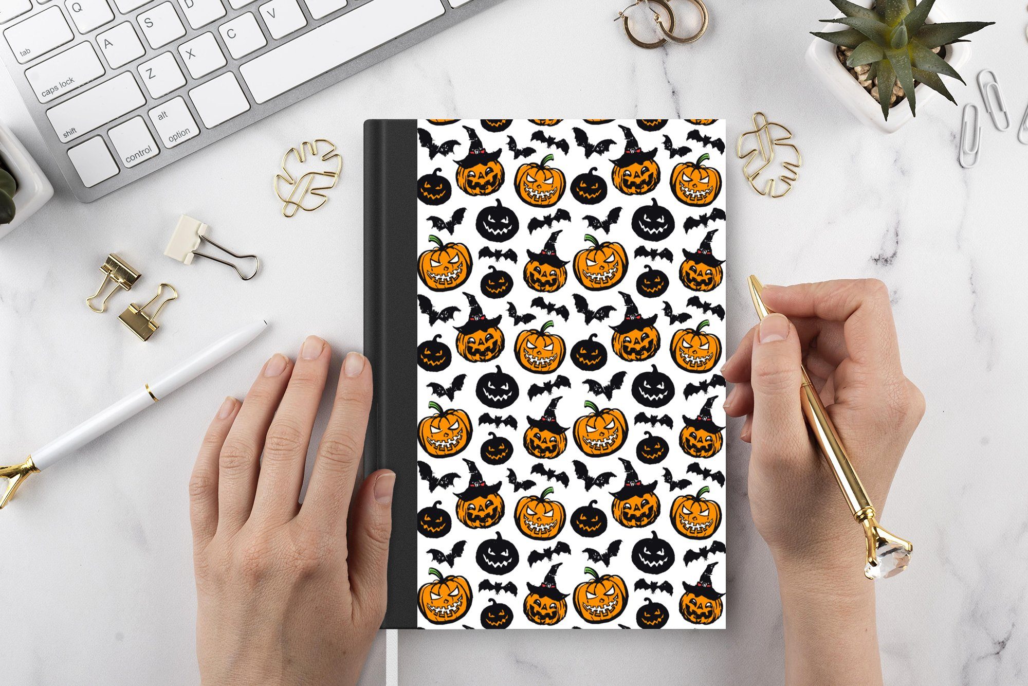 Schnittmuster A5, Halloween, MuchoWow Haushaltsbuch Hexe Tagebuch, Notizheft, Notizbuch - - Journal, 98 Merkzettel, Seiten,