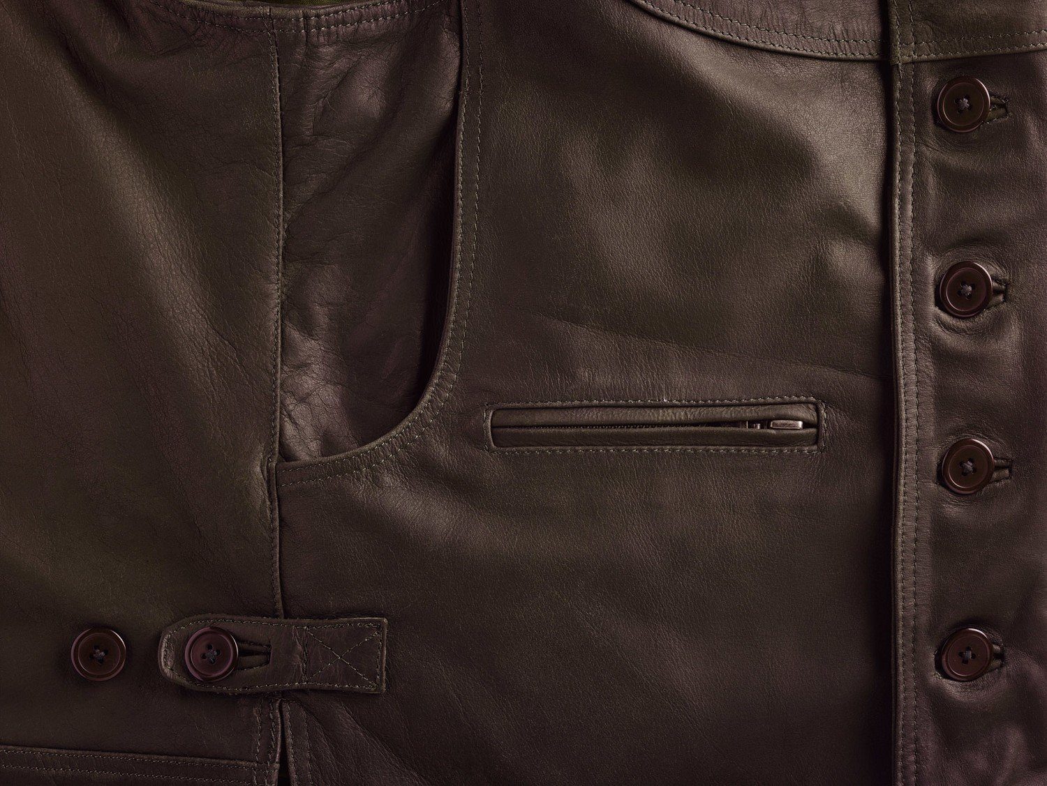 La Chasse® Lederweste Lederweste braun/oliv Büffellederweste Jagdweste aus echtem Leder NEU – Bild 3 von 5