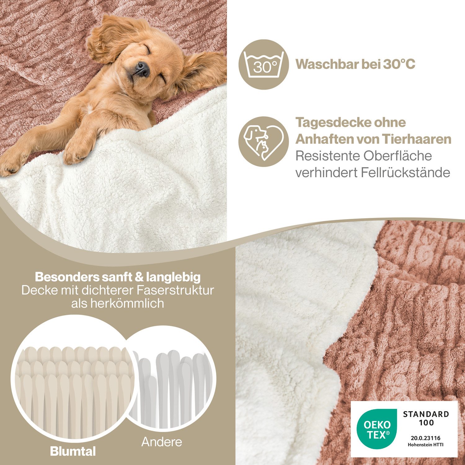 Wohndecke Oeko-TEX zertifizierte waschbare Wohn- & Kuscheldecke, Blumtal, m günstig online kaufen