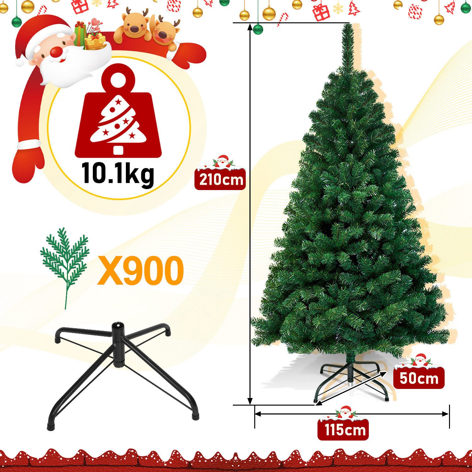 Clanmacy Künstlicher Weihnachtsbaum Christbaum mit Ständer, Schwer Entflammbar PVC Tannenbaum Grün/Weiß, Chinesische Tanne, DIY passende Dekoration – Bild 2 von 5