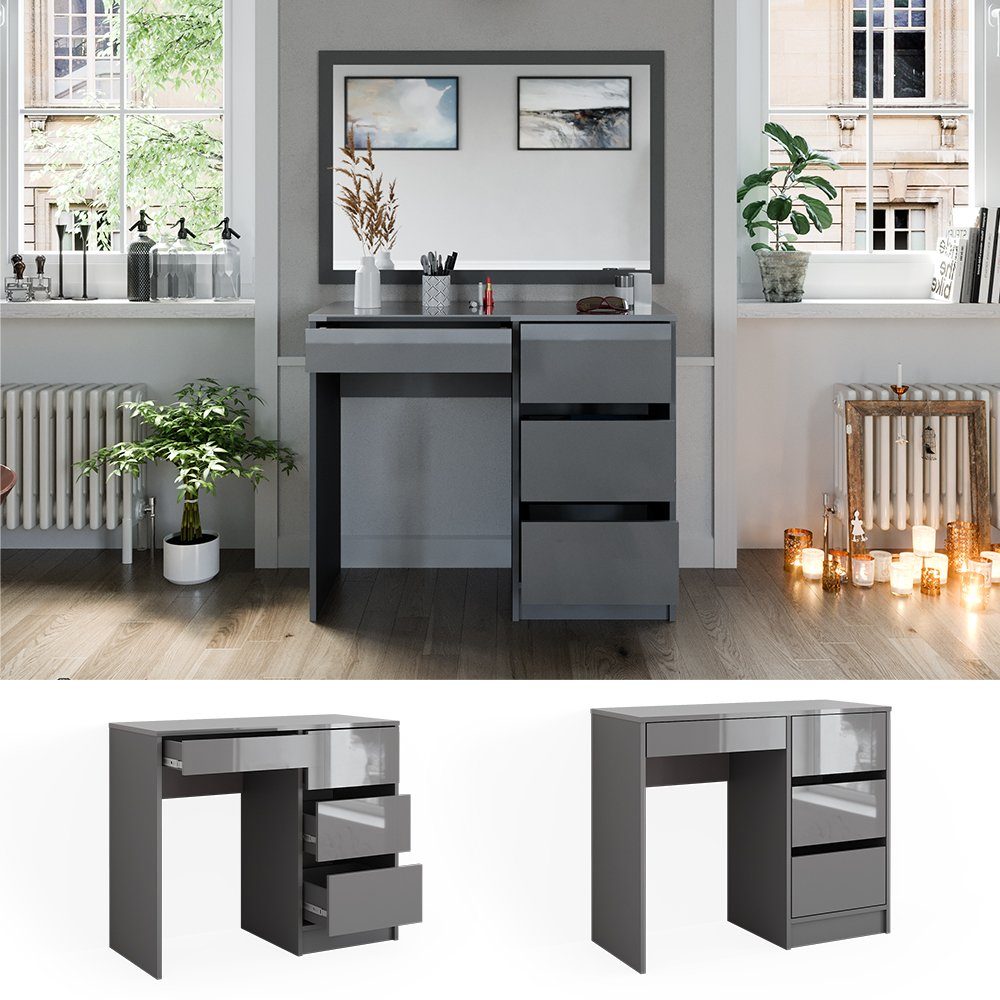 Vicco Schreibtisch Sherry, Grau Hochglanz, 90 x 40 cm mit Schubladen günstig online kaufen