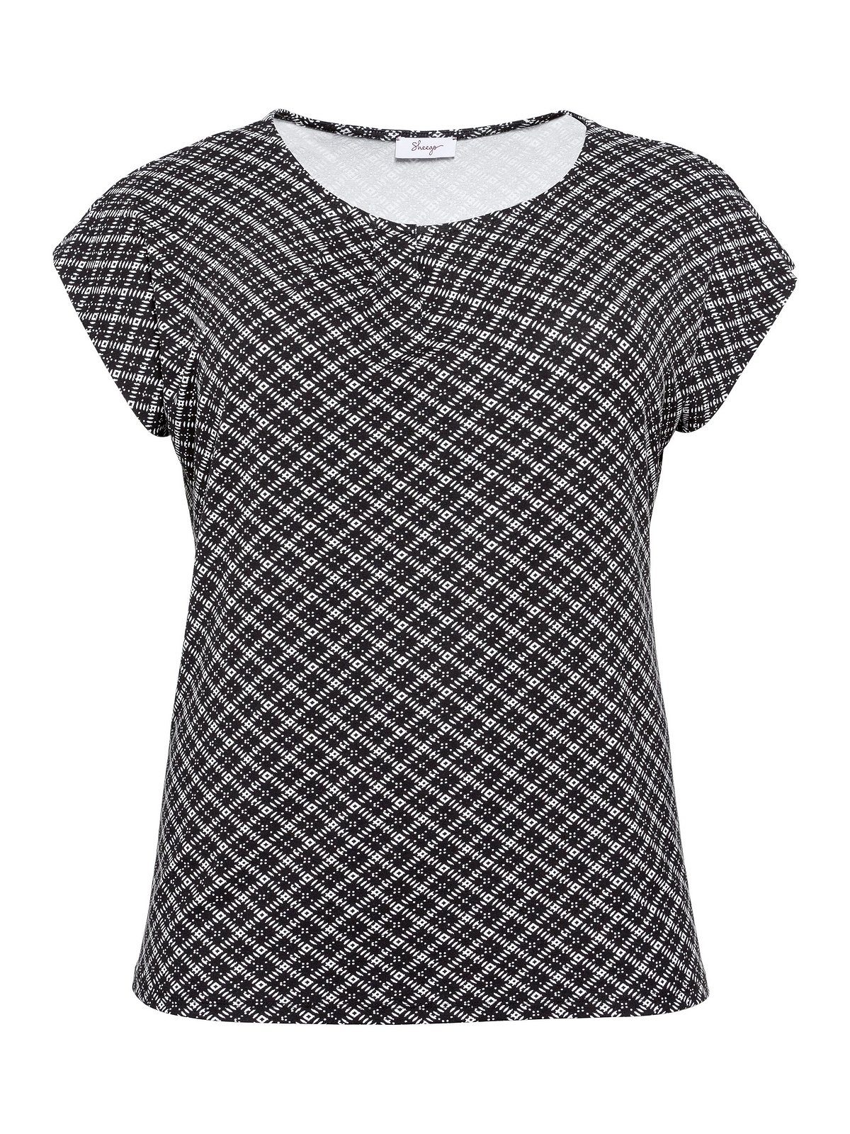 Große T-Shirt Größen schwarz-weiß Viskosemix angenehmem mit Falten, Sheego aus gelegten