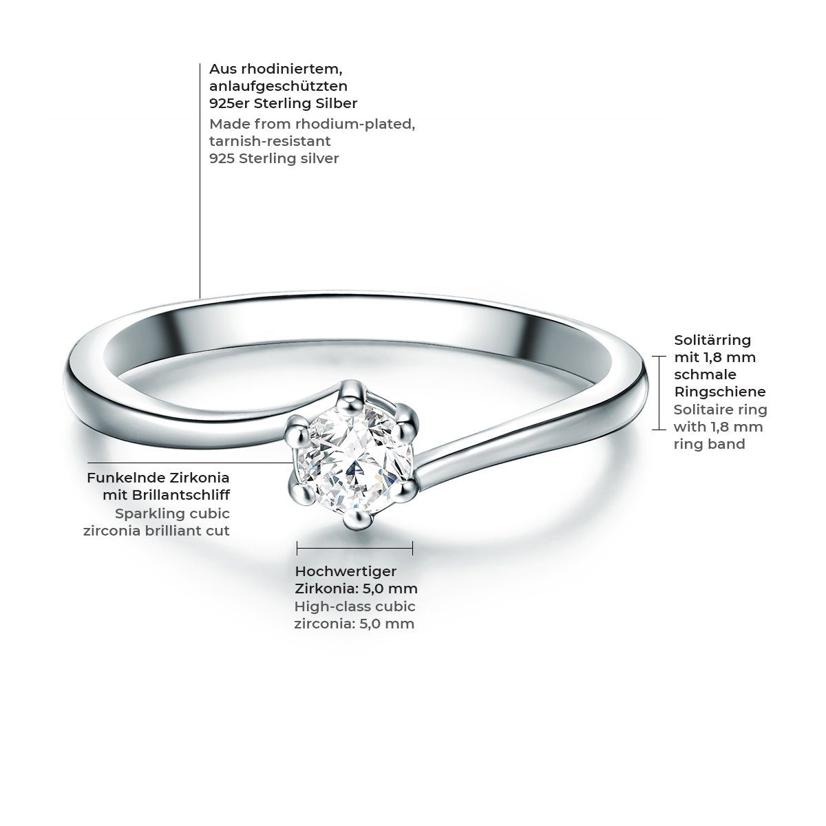 Trilani Silberring Verlobungsring aus Sterling Silber, günstig online kaufen