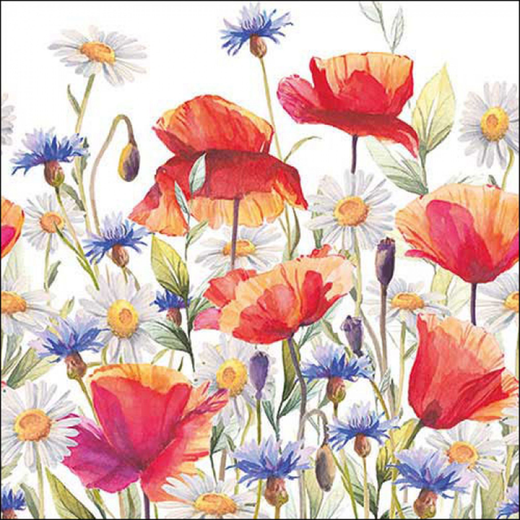 Ambiente Luxury Paper Products Papierserviette, Servietten Papier 33x33cm 3-lag. mit Mohnblumen & Sommerwiese 20 Stück