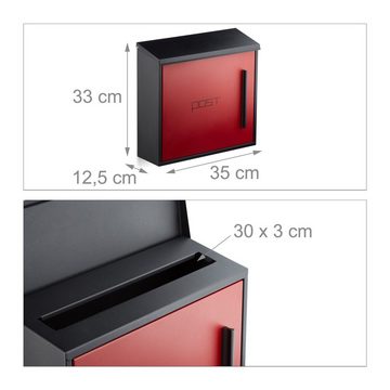 relaxdays Briefkasten Briefkasten modern, Schwarz-Rot