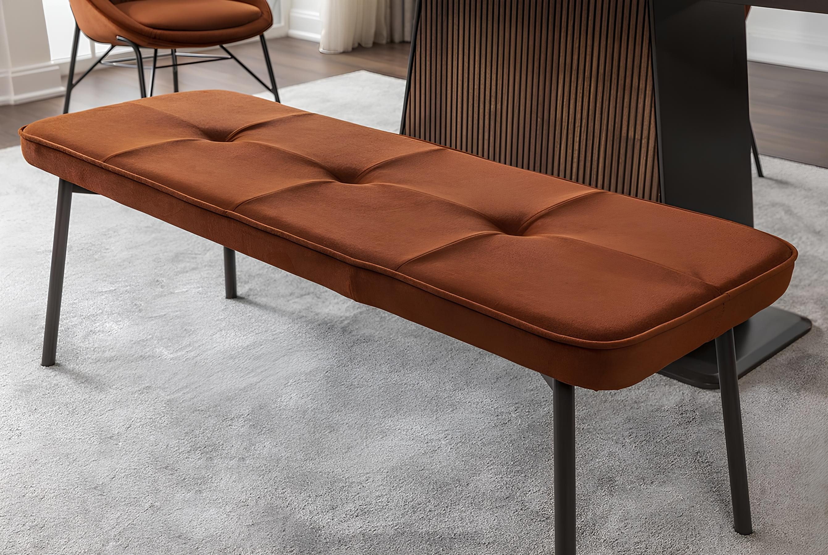 JVmoebel Sitzbank Moderne Polsterbank aus Holz in Orange mit grauen Edelstahlfüßen (1-St), Made in Europa