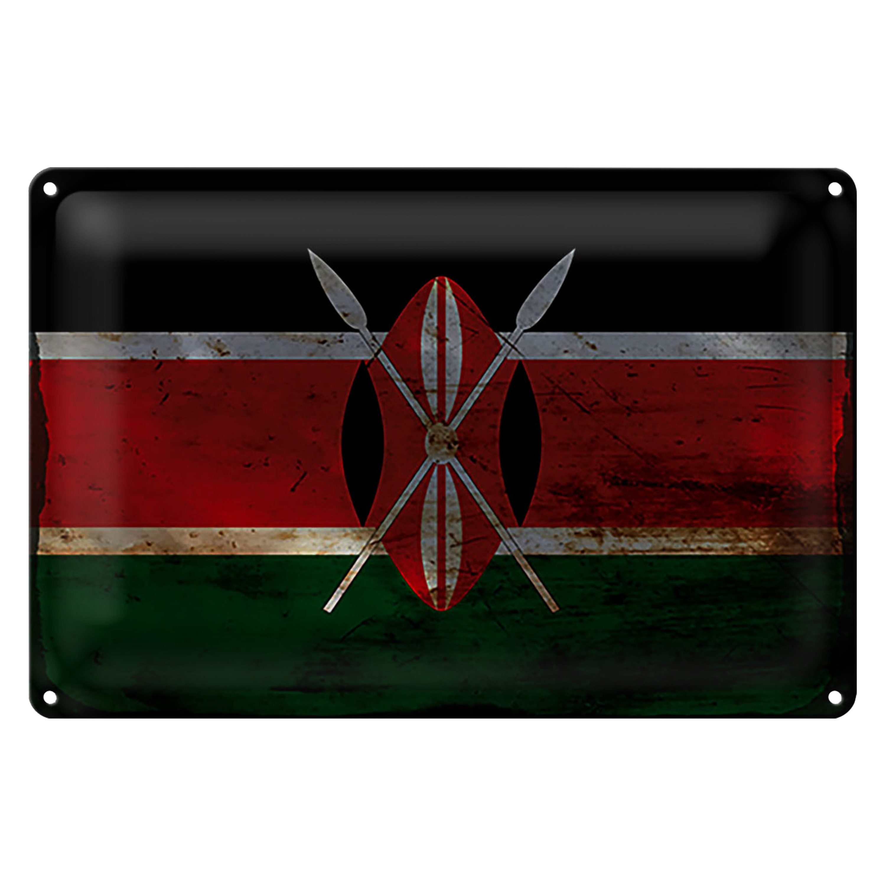 Roomando Metallschild Blechschild Flagge Kenia 30x20cm Flag of Kenya Rost