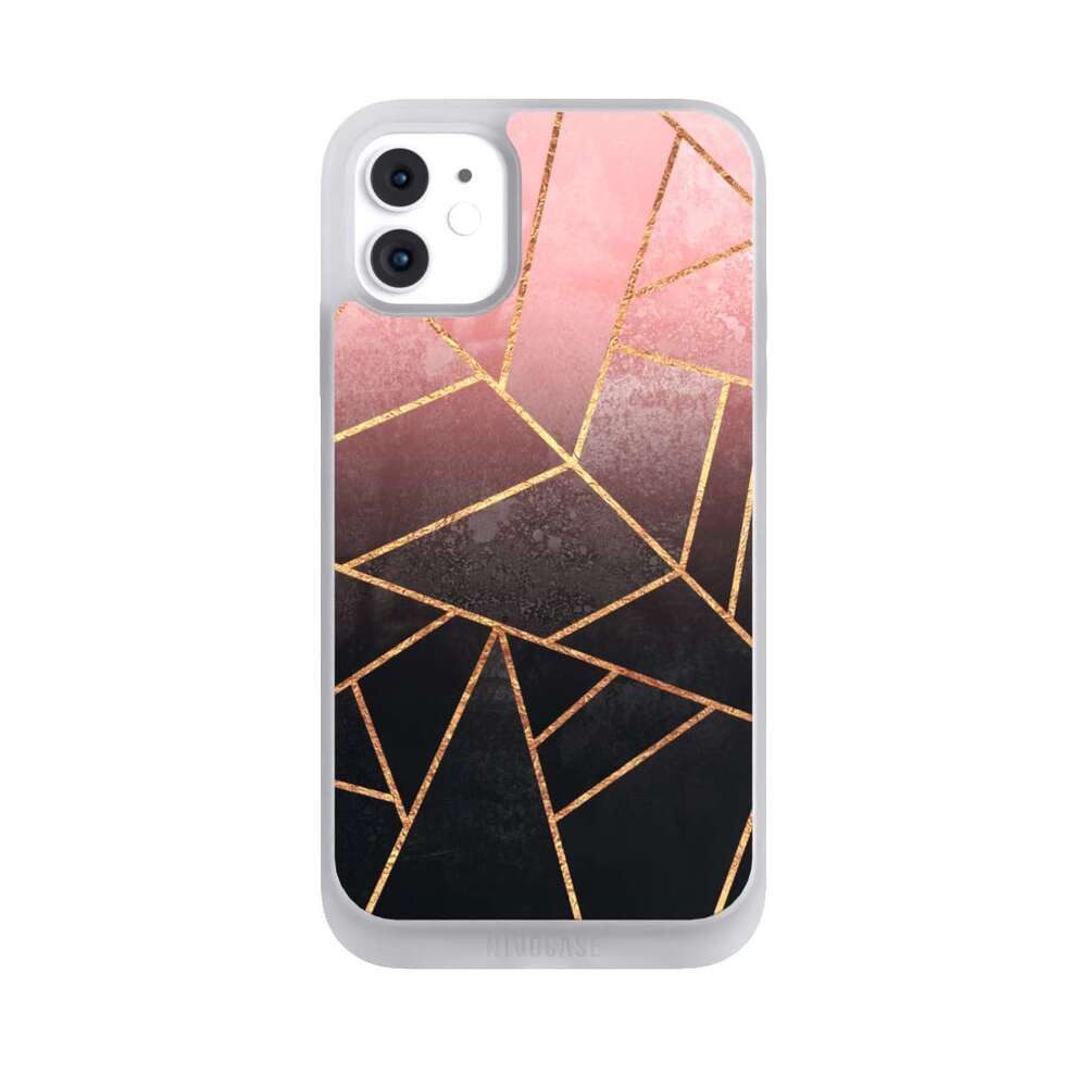 NIVOCASE Handyhülle Farbverlauf Geometric Gold & Kupfer Pink And Black Stone Gold Print, Apple iPhone 11 Handyhülle Hülle NIVOpure Case Frozen
