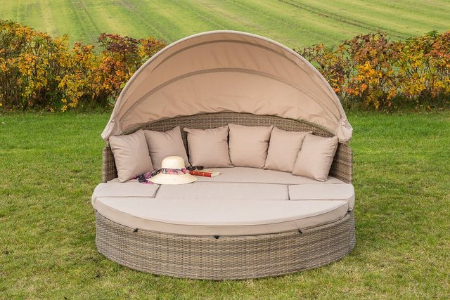 MERXX Loungebett Riva, Alu-Gestell/Polyrattan, naturgrau, inkl. Auflagen