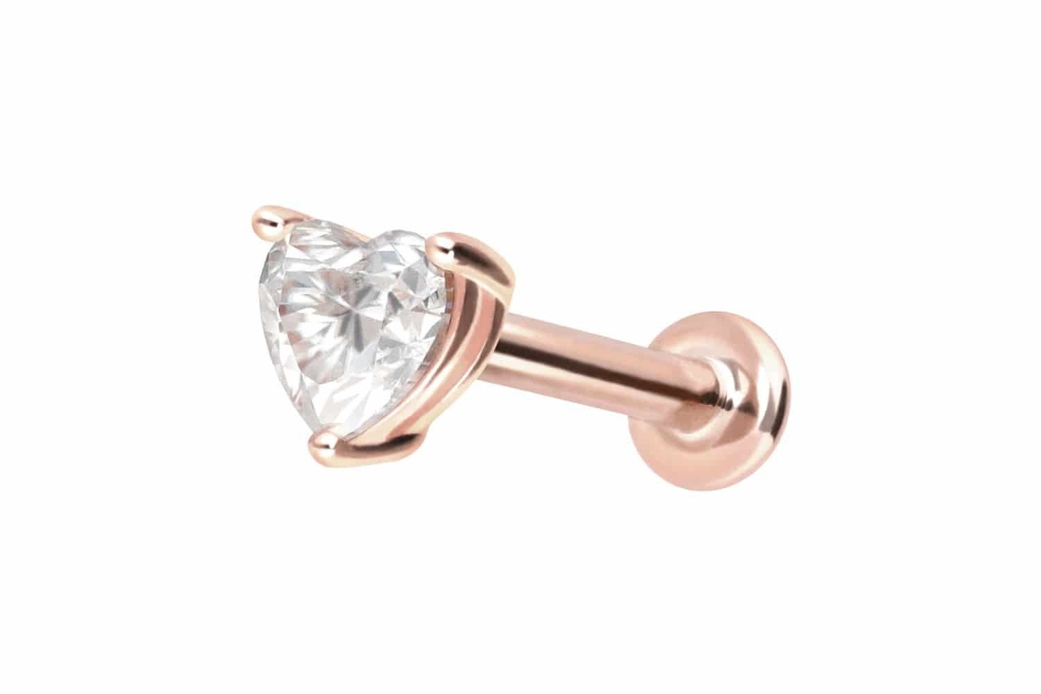 Piercing-Set 14 Karat Gold Labret mit Innengewinde MOISSANIT-HERZ